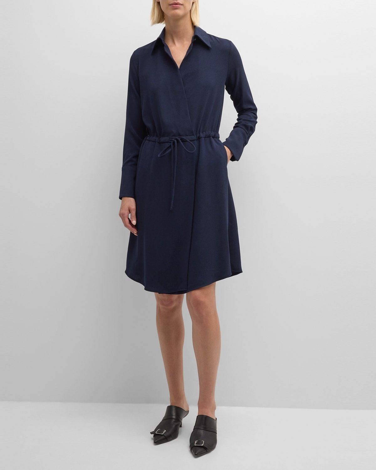 Drawstring Faux-Wrap Shirtdress - 3