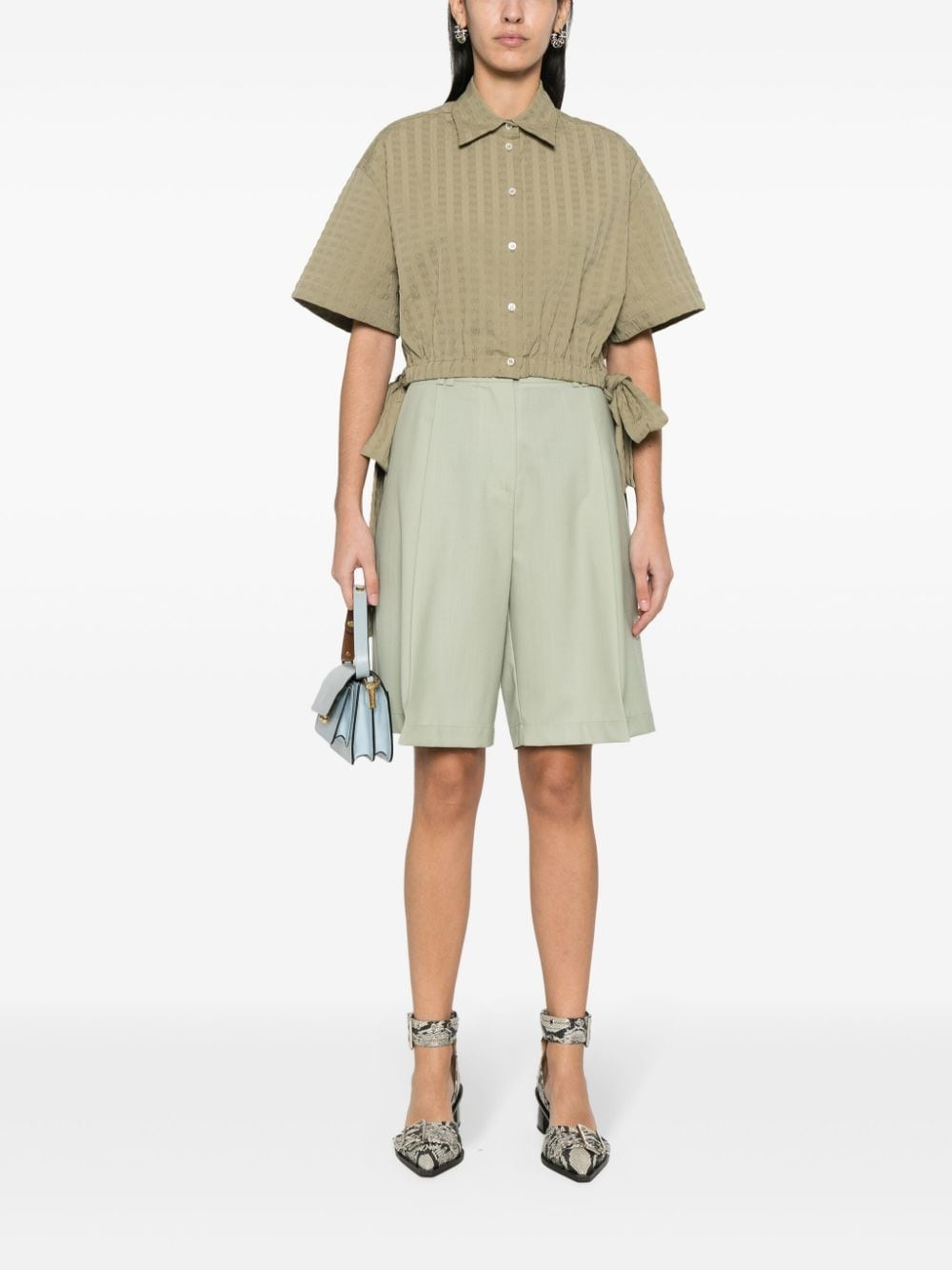 seersucker cropped shirt - 2