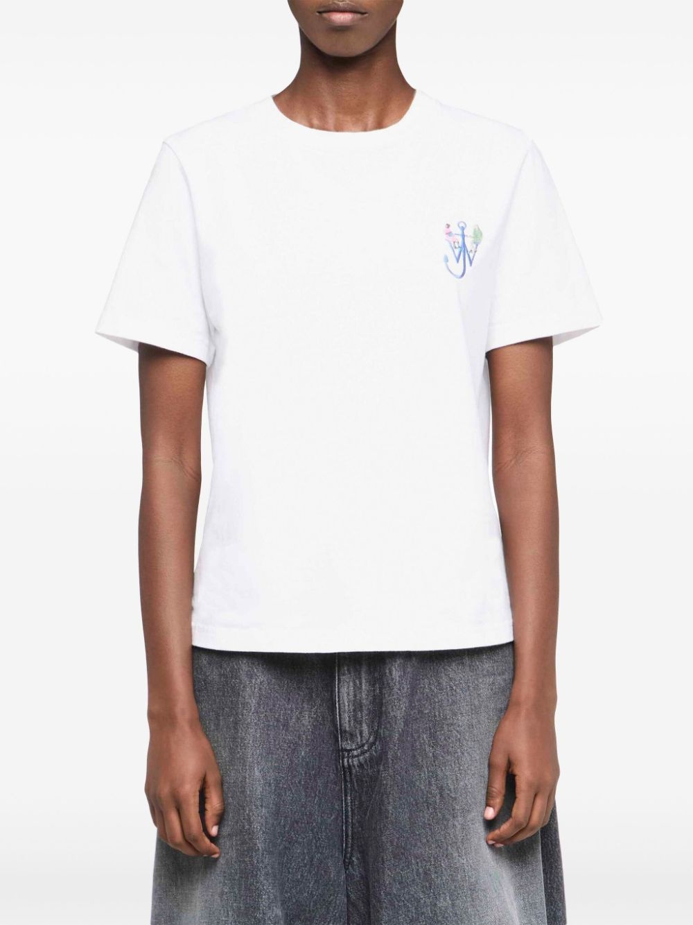 anchor-embroidery printed T-shirt - 4