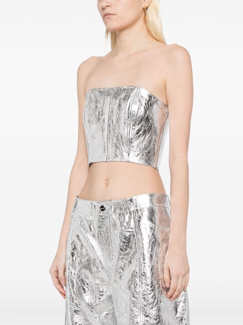 bandeau leather crop top - 3