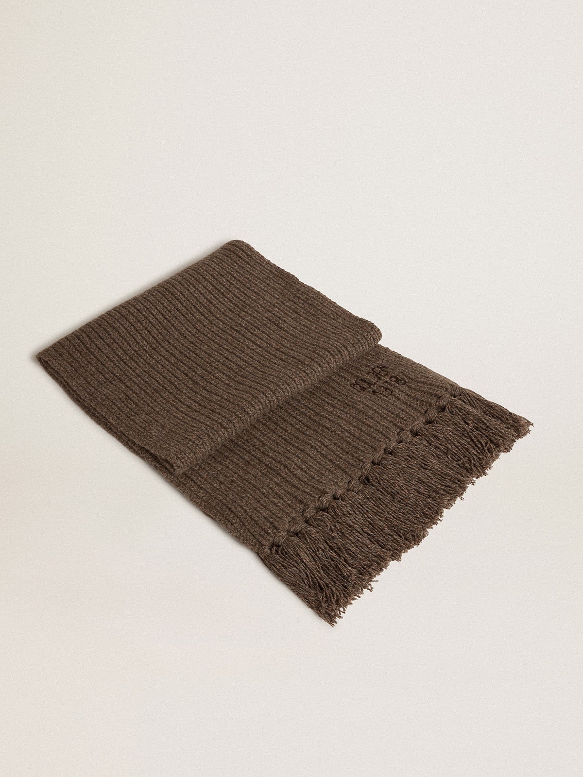 Ash brown scarf with contrasting embroidery - 1