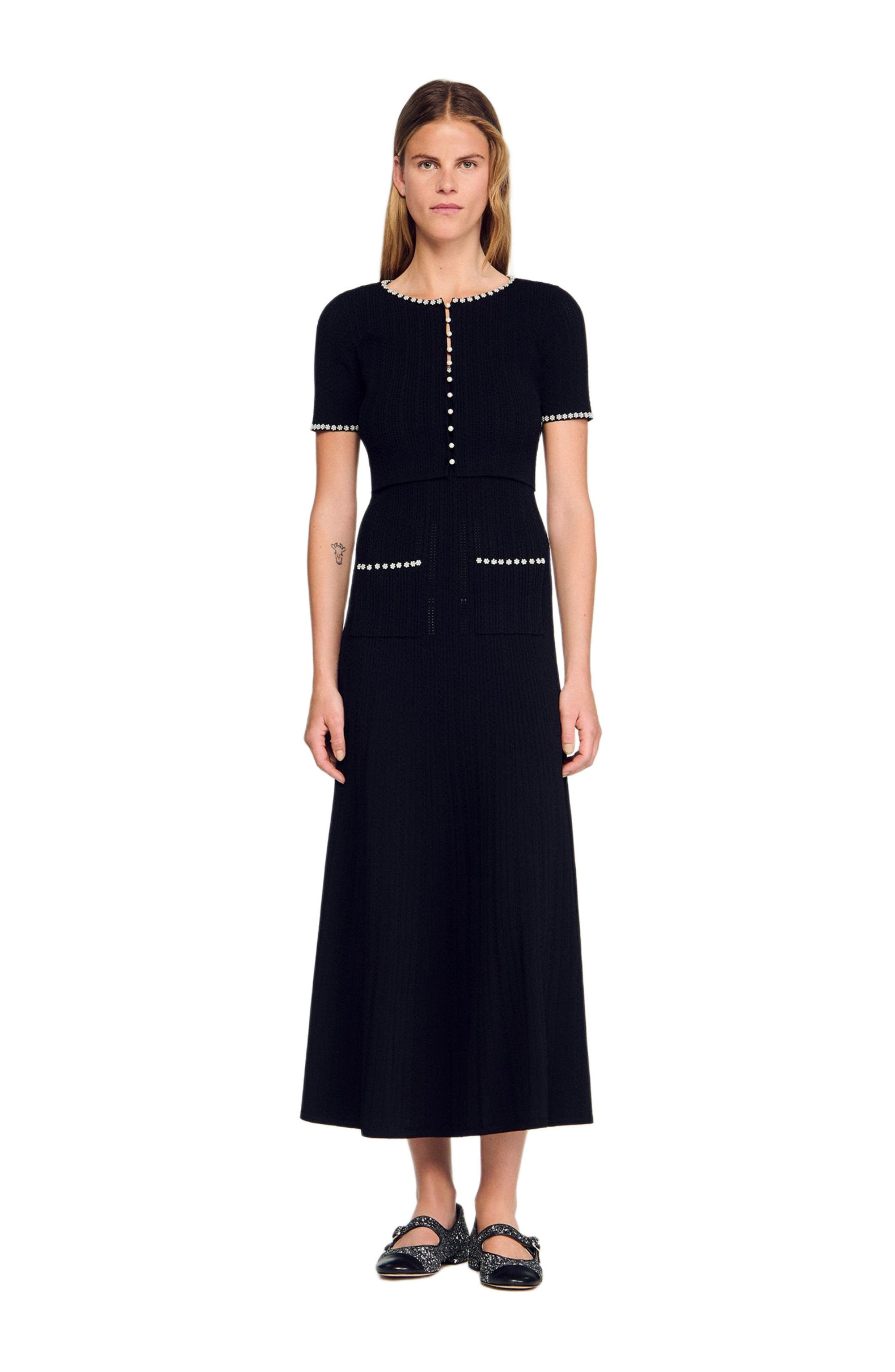 SANDRO Cropped beaded cardigan in Black at Nordstrom - 2