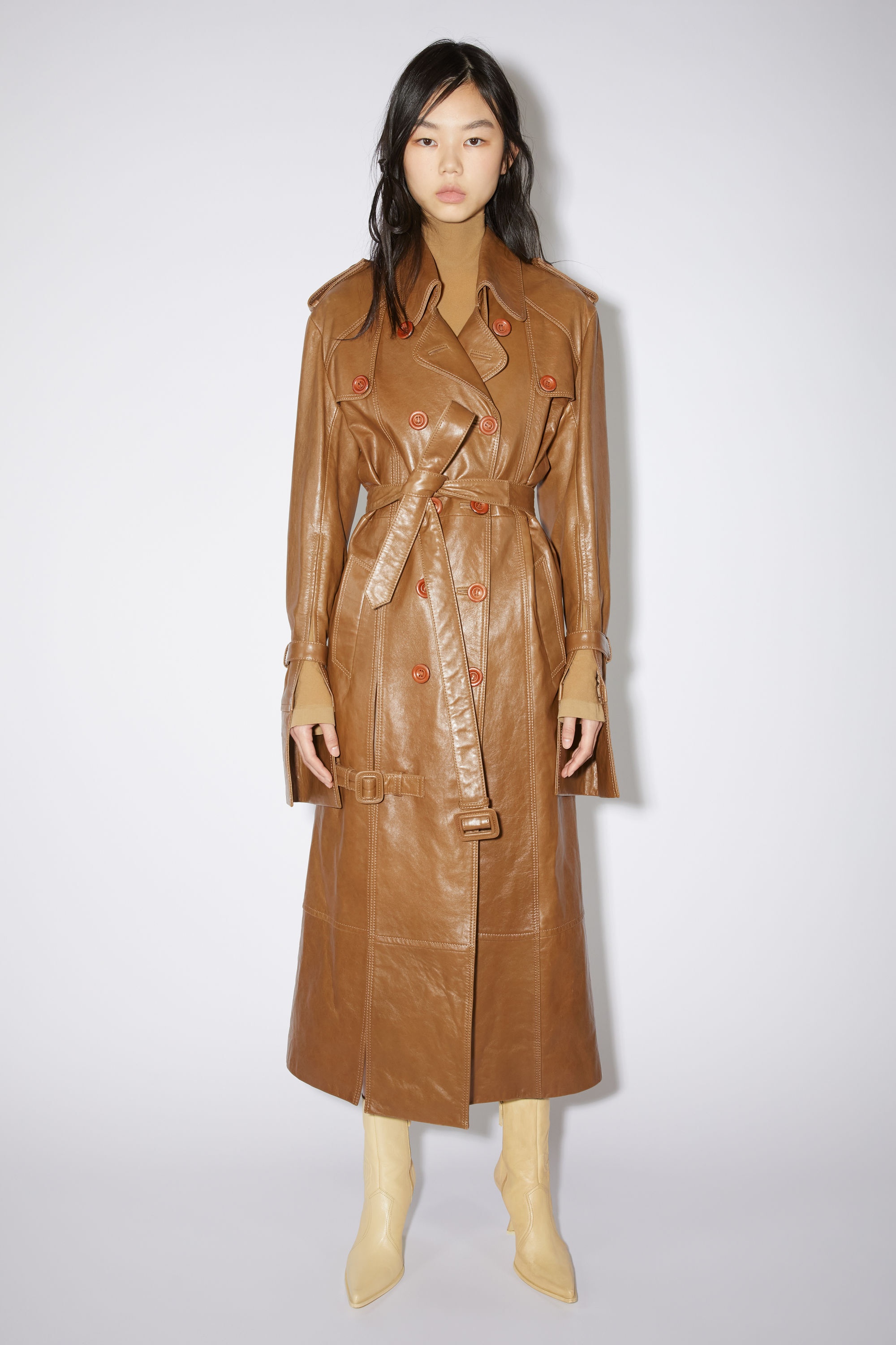 Leather trench coat - Cognac brown - 2