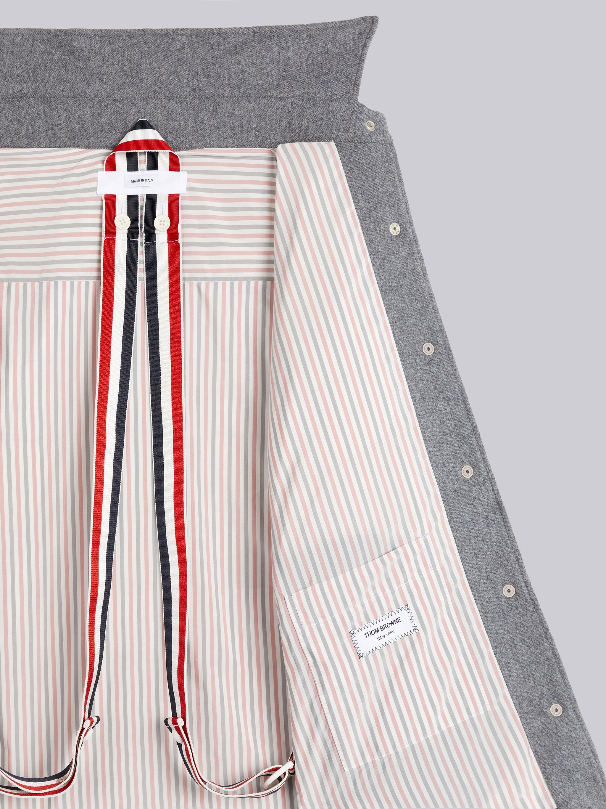 Medium Grey Down-Filled Lightweight Boiled Wool Engineered Stripe Oversized Shirt Jacket - 6