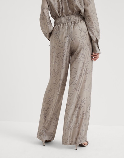Brunello Cucinelli Silk ginkgo print pongée loose pyjama trousers outlook