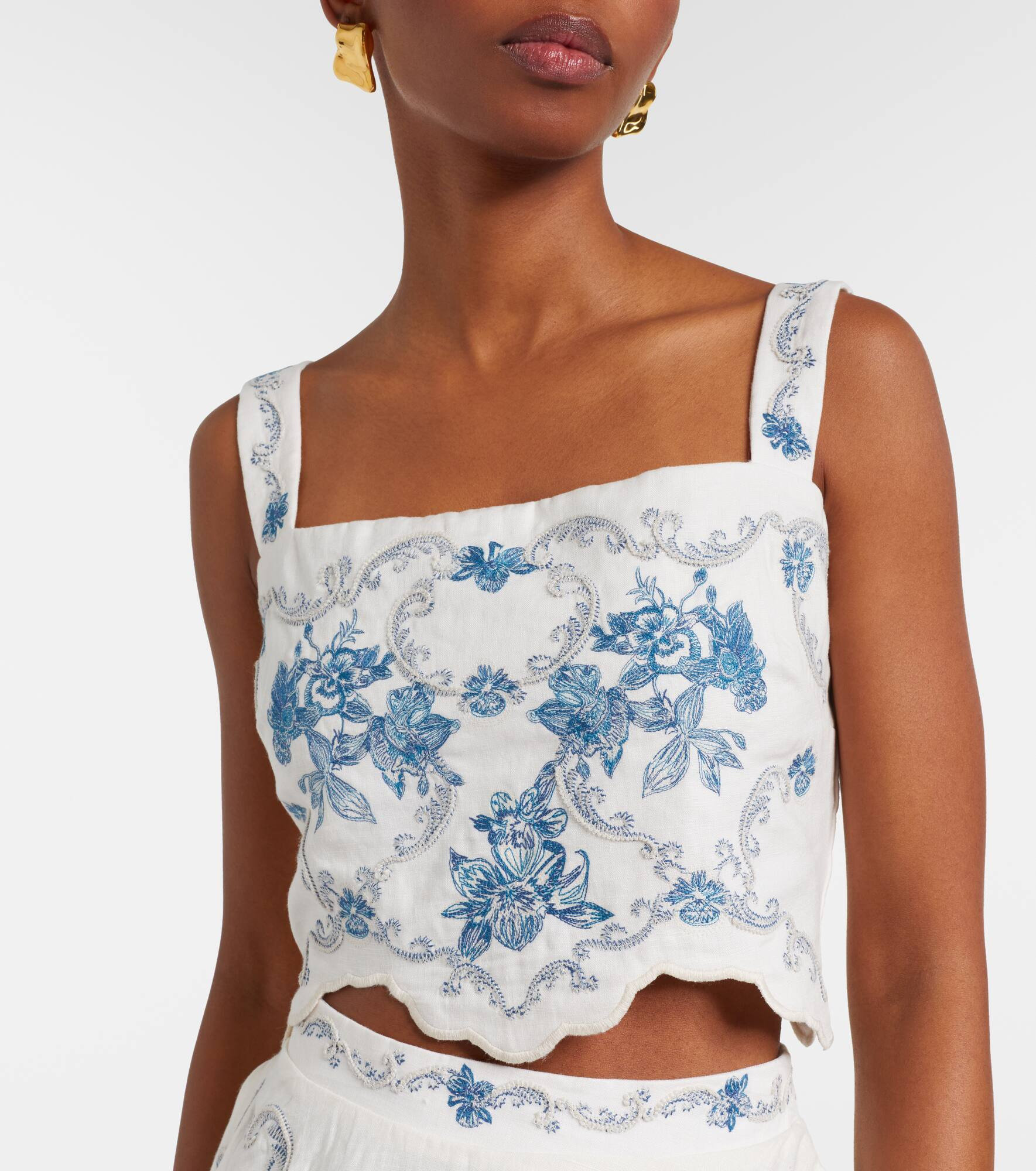 Luciana Gloriosa embroidered linen crop top - 4