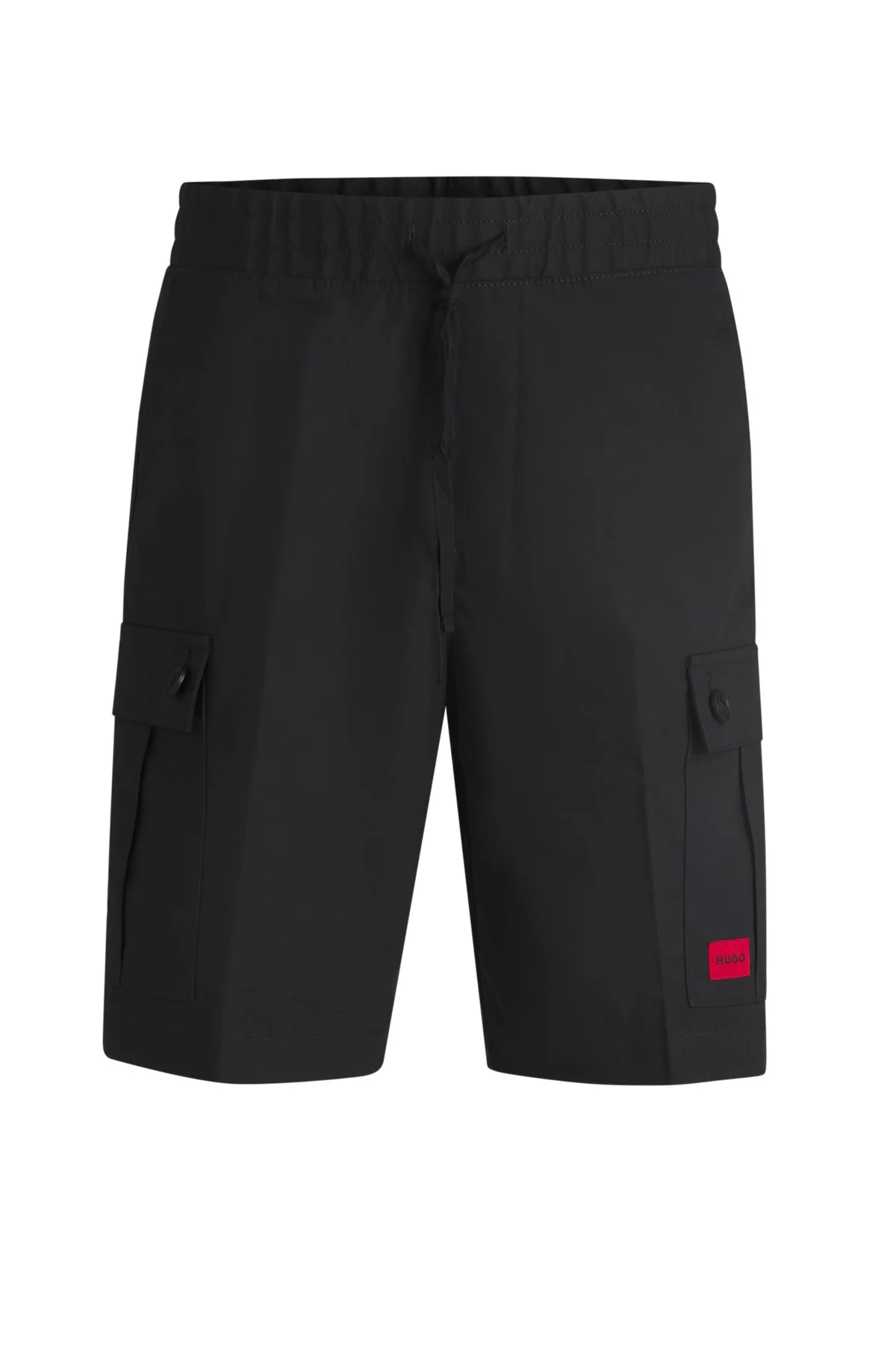STRUCTURED-COTTON SHORTS WITH RED LOGO LABEL - 1