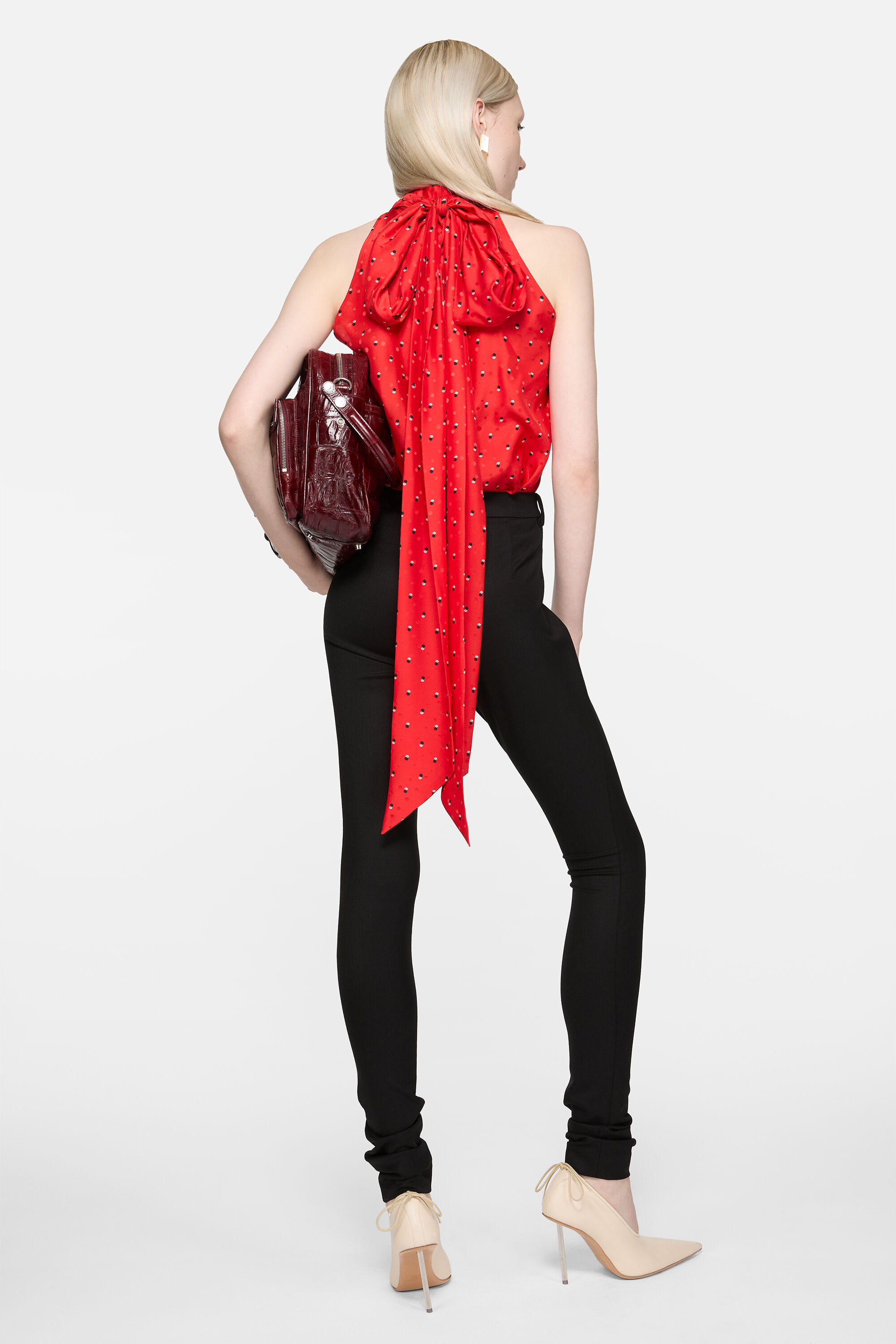Silk bow blouse - Red - 3