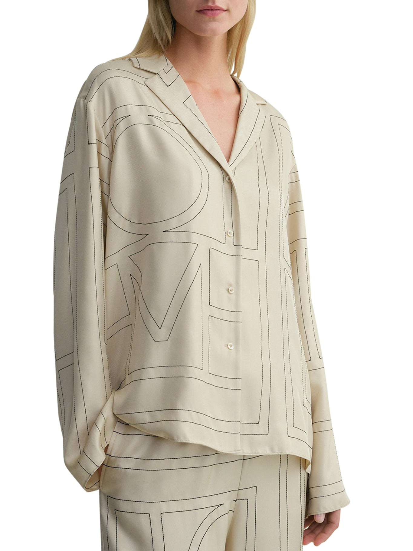 MONOGRAM SILK PJ TOP BLOUSE - 4