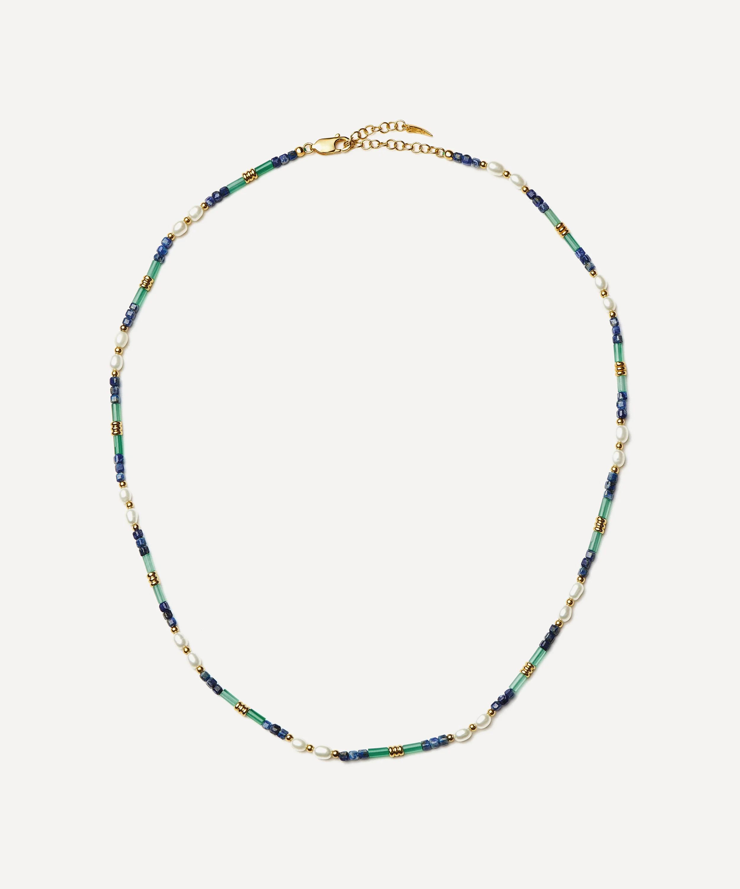 18ct Gold-Plated Lagoon Blue Beaded Gemstone and Pearl Short Necklace - 1