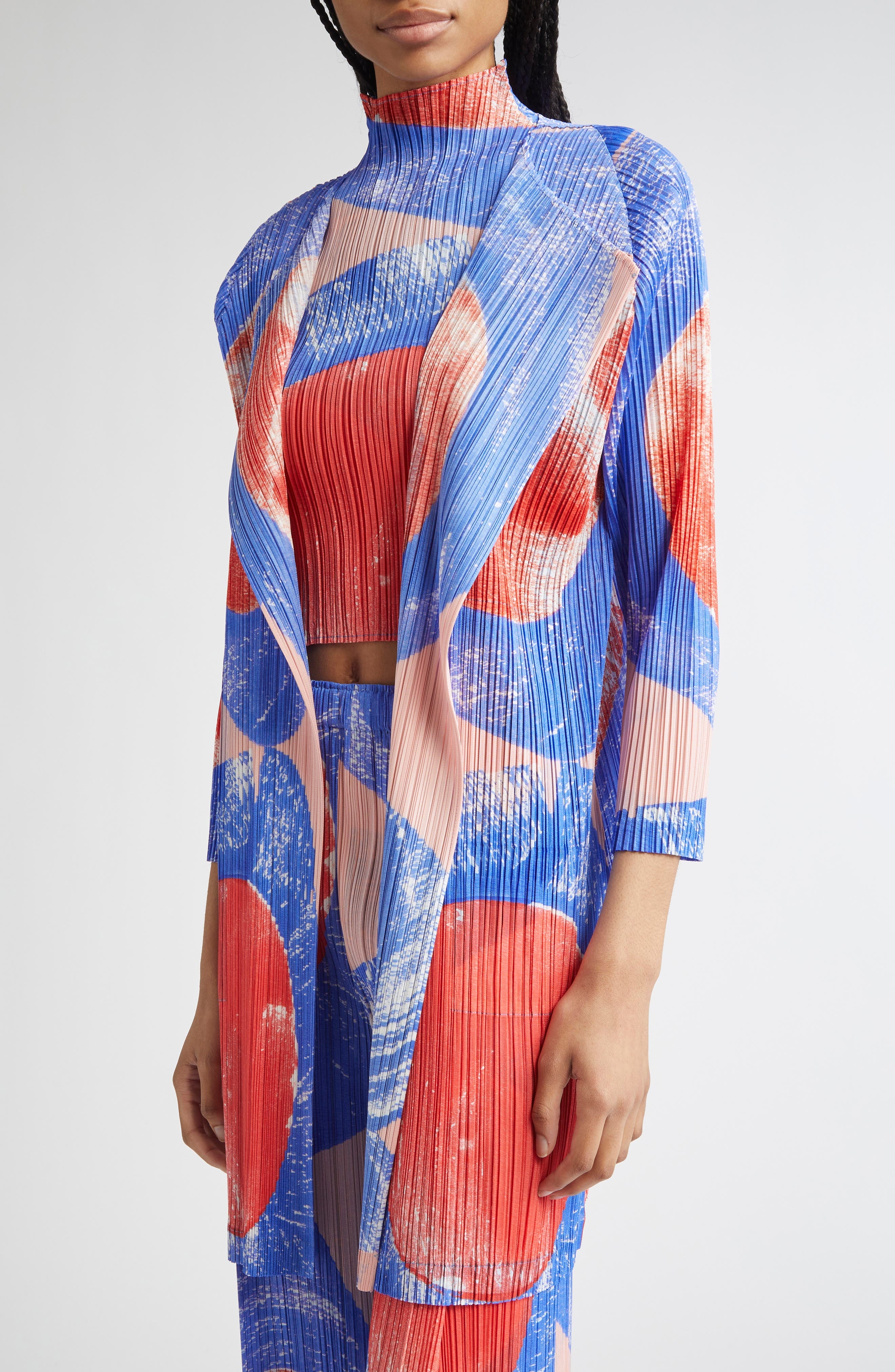Pleats Please Issey Miyake Backlight Pleated Cardigan in Red/Blue at Nordstrom - 5