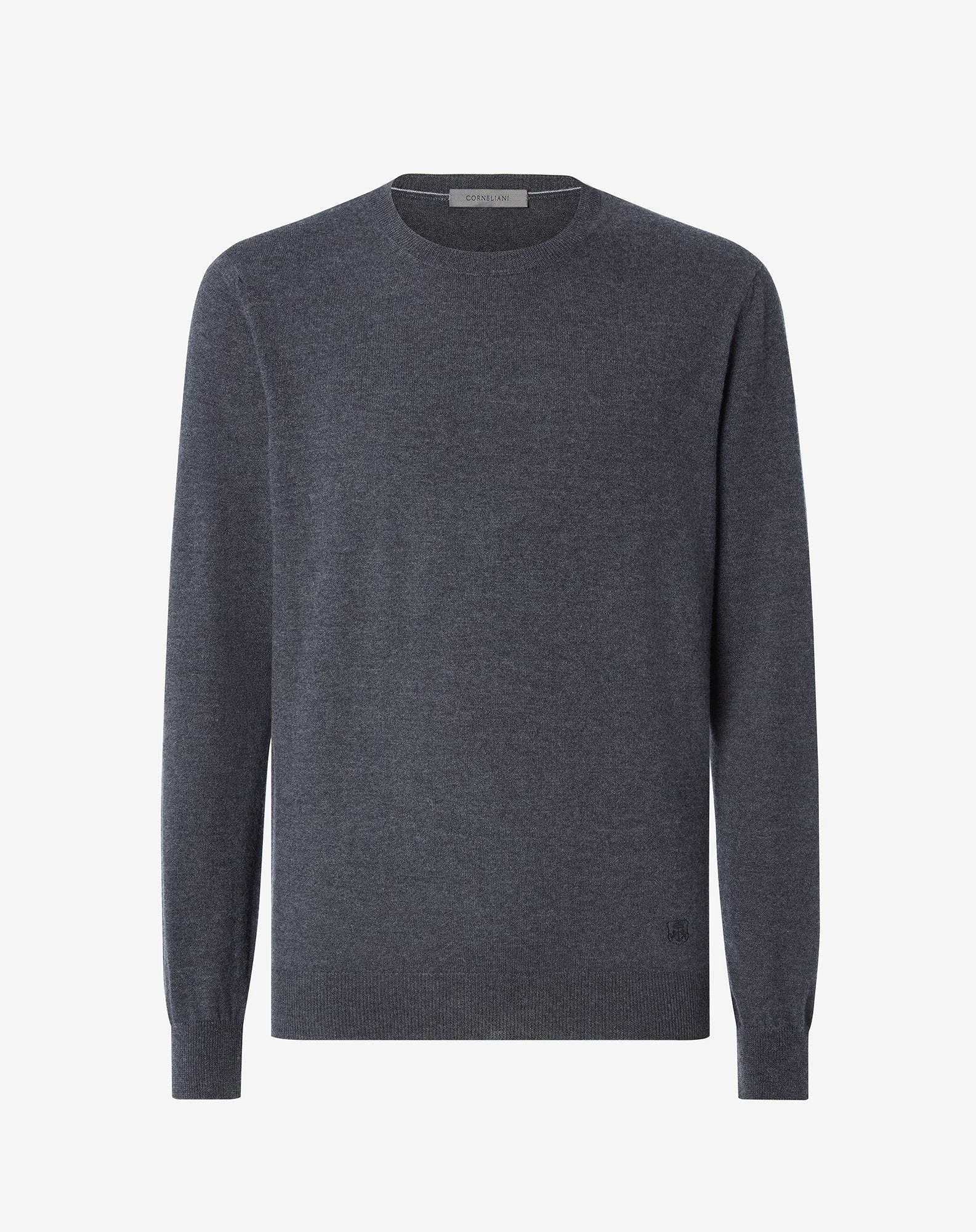 Melange grey crew neck extra fine pure wool jumper - 1