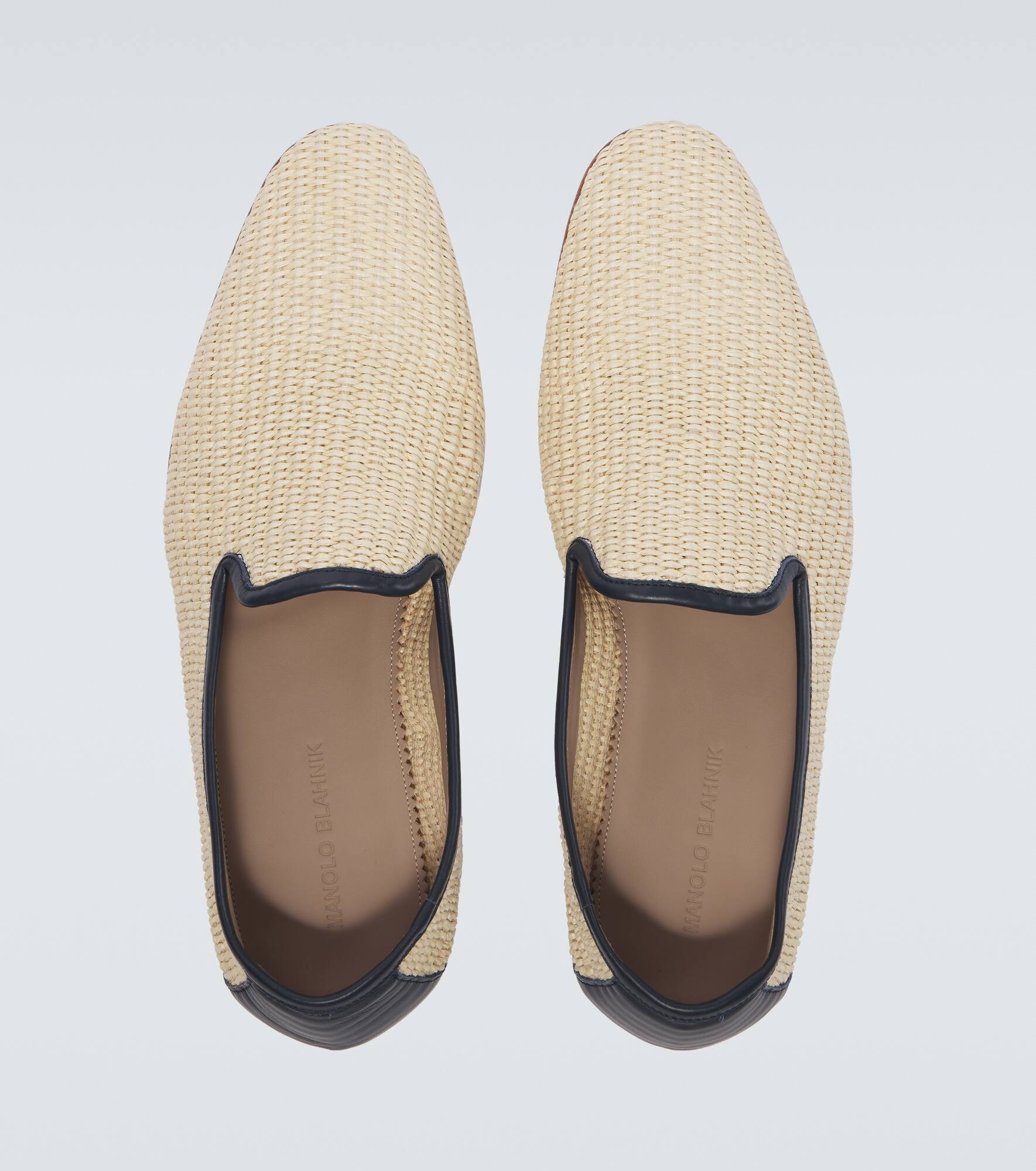 Mario leather-trimmed raffia-effect loafers - 4
