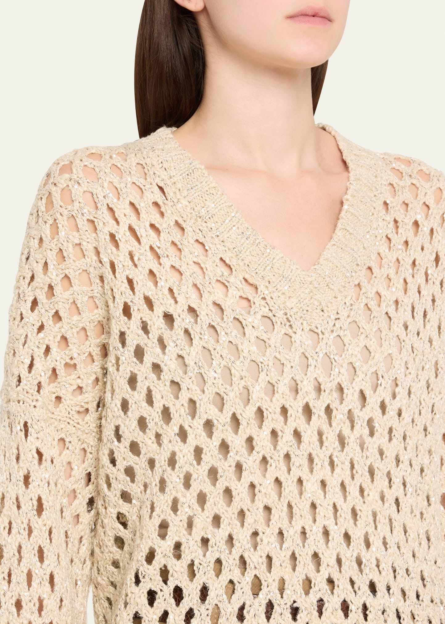 Sequined Open-Knit Silk Sweater - 5
