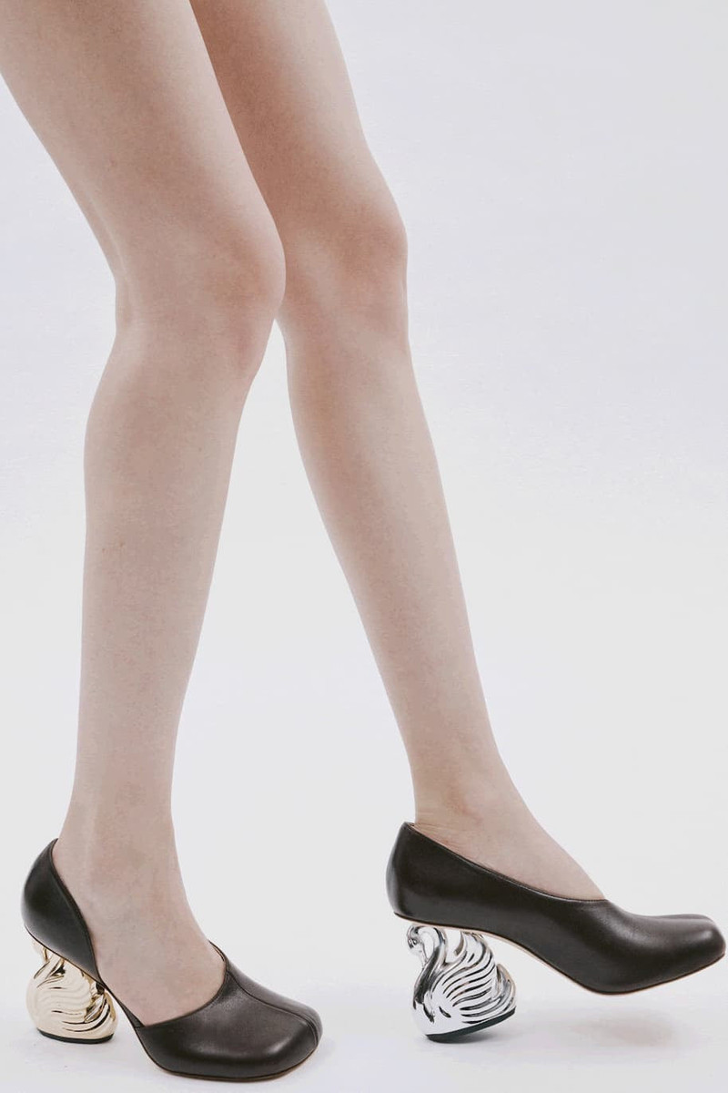 VESPER SHOES WITH SWAN HEEL BROWN SILVER GOLD 7