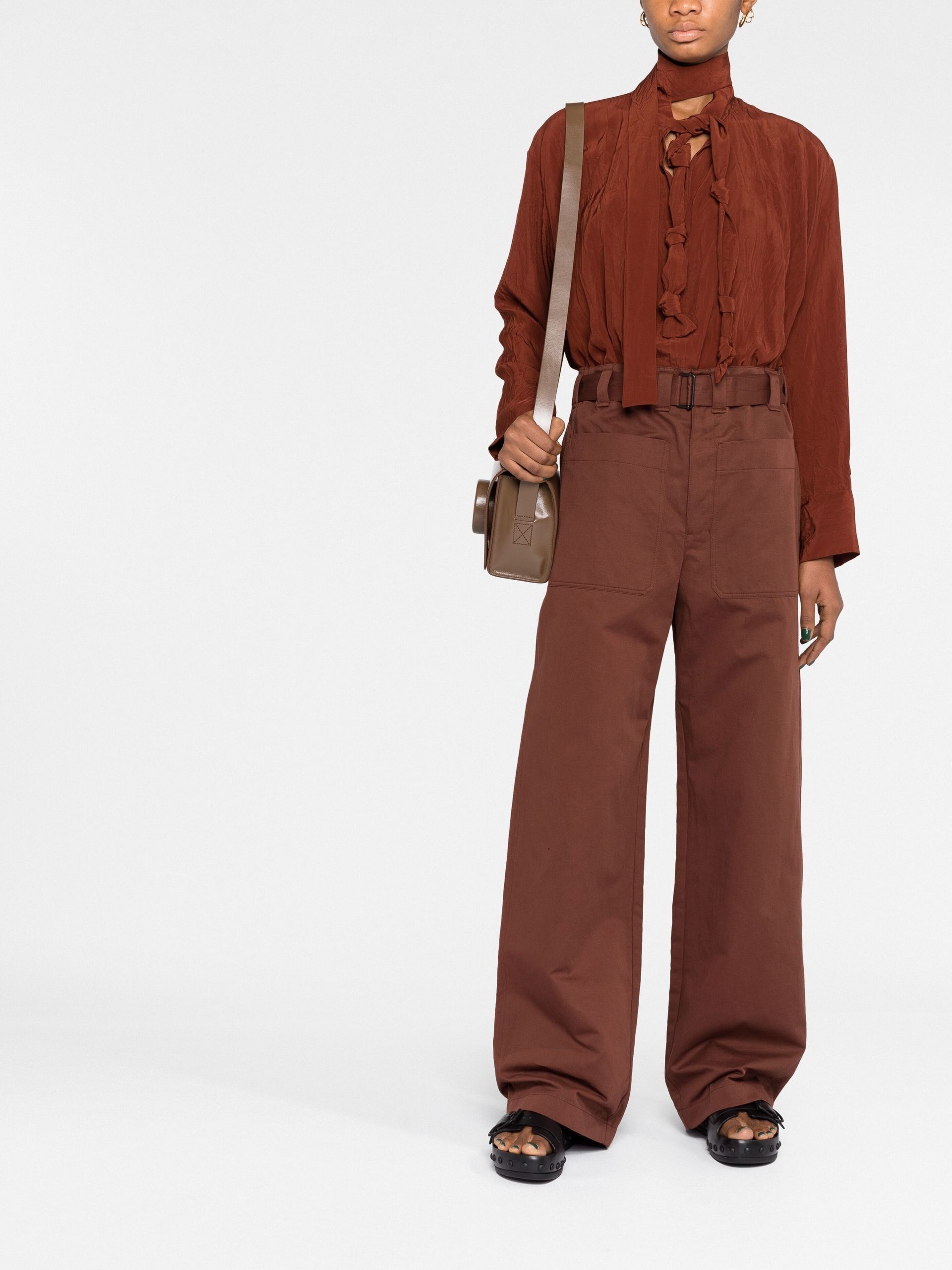 Lemaire brown belted wide-leg trousers | REVERSIBLE