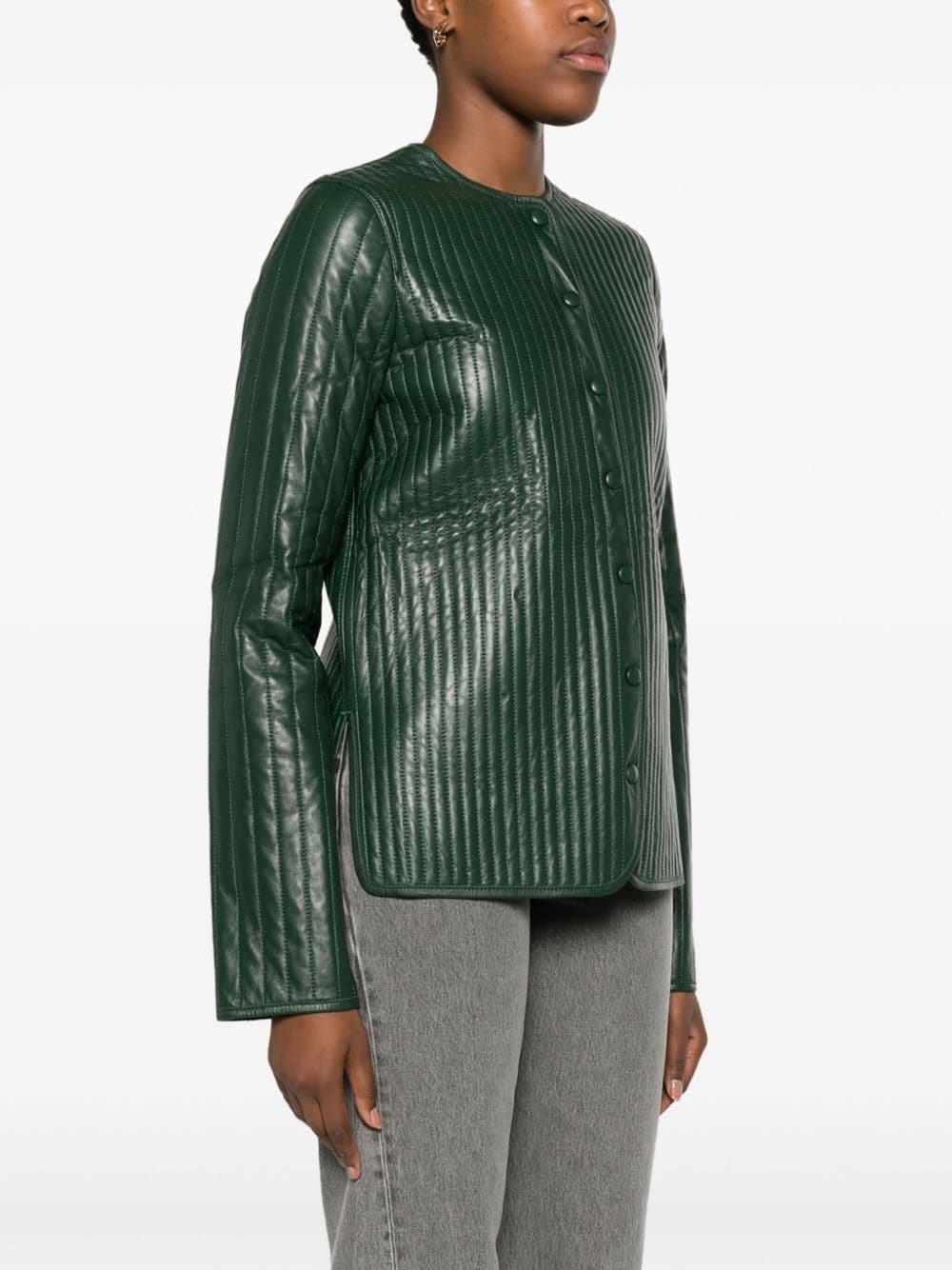 quilted press-stud leather jacket - 3