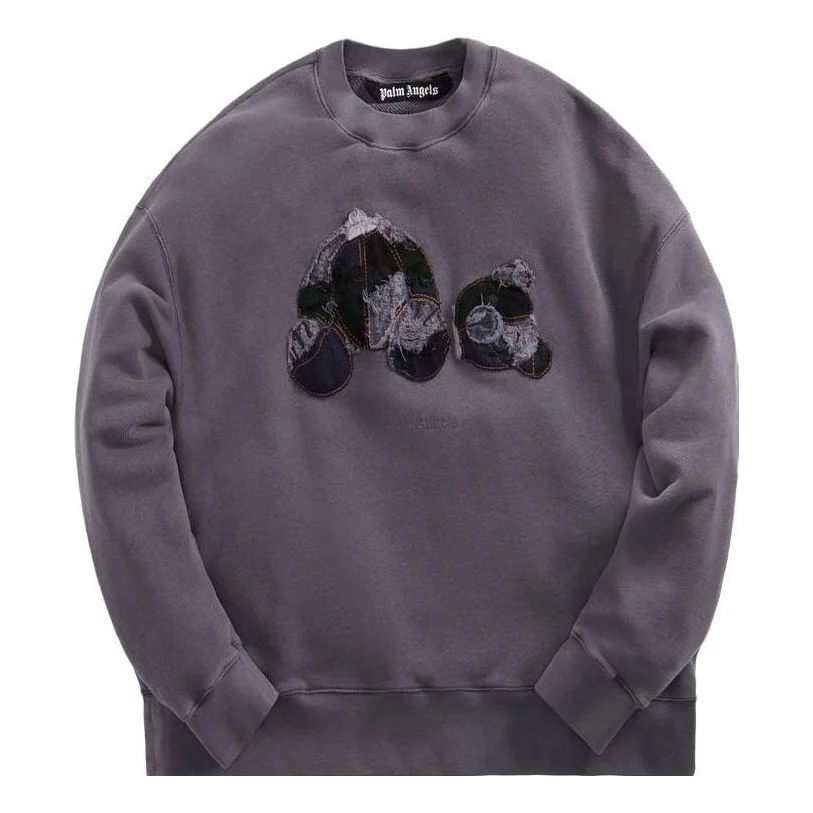 Palm Angels Patchwork Ripped Bear Crewneck Grey - 1