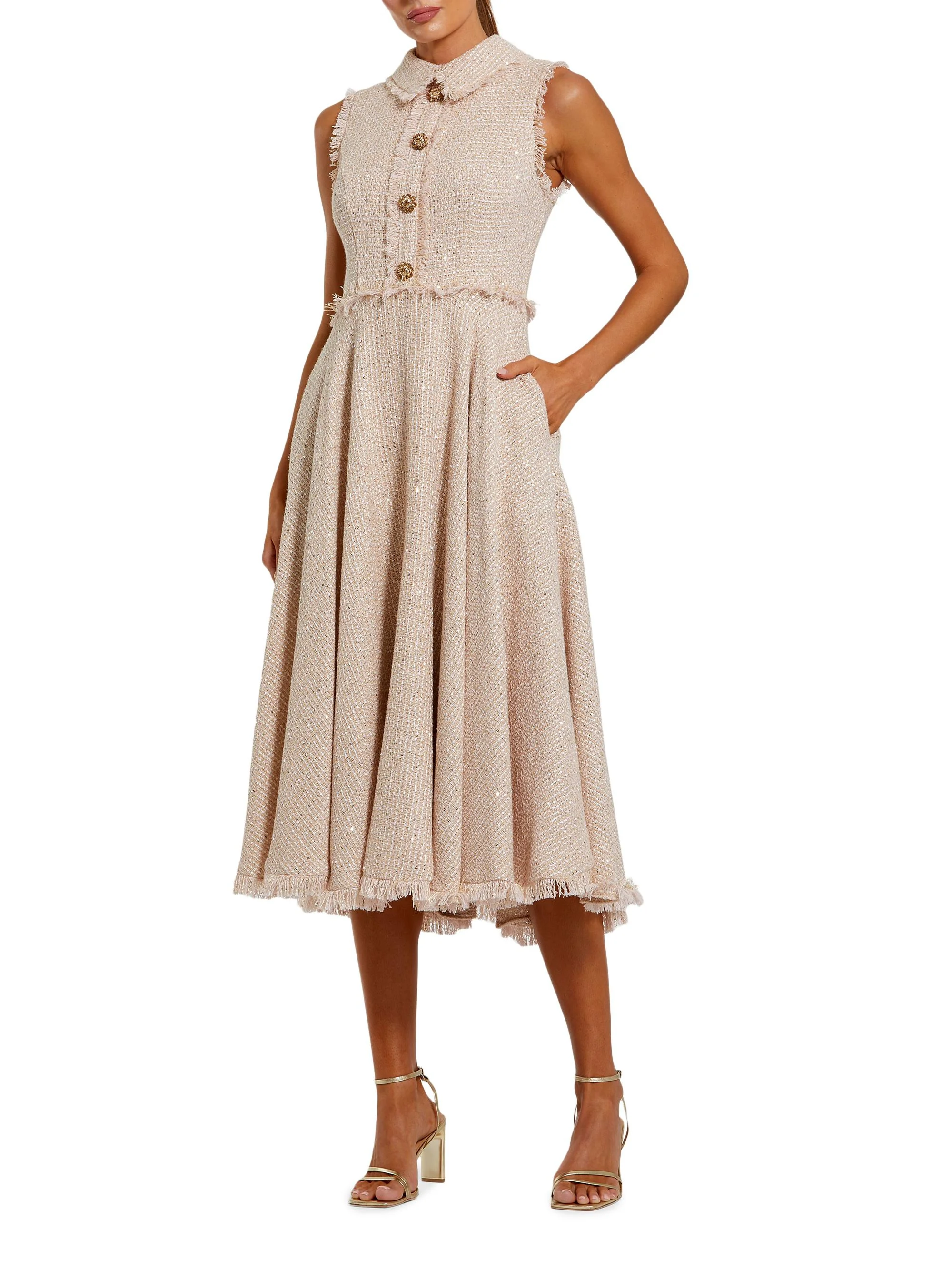 Women's Bouclé Button-Front Midi-Dress - Blush - 1