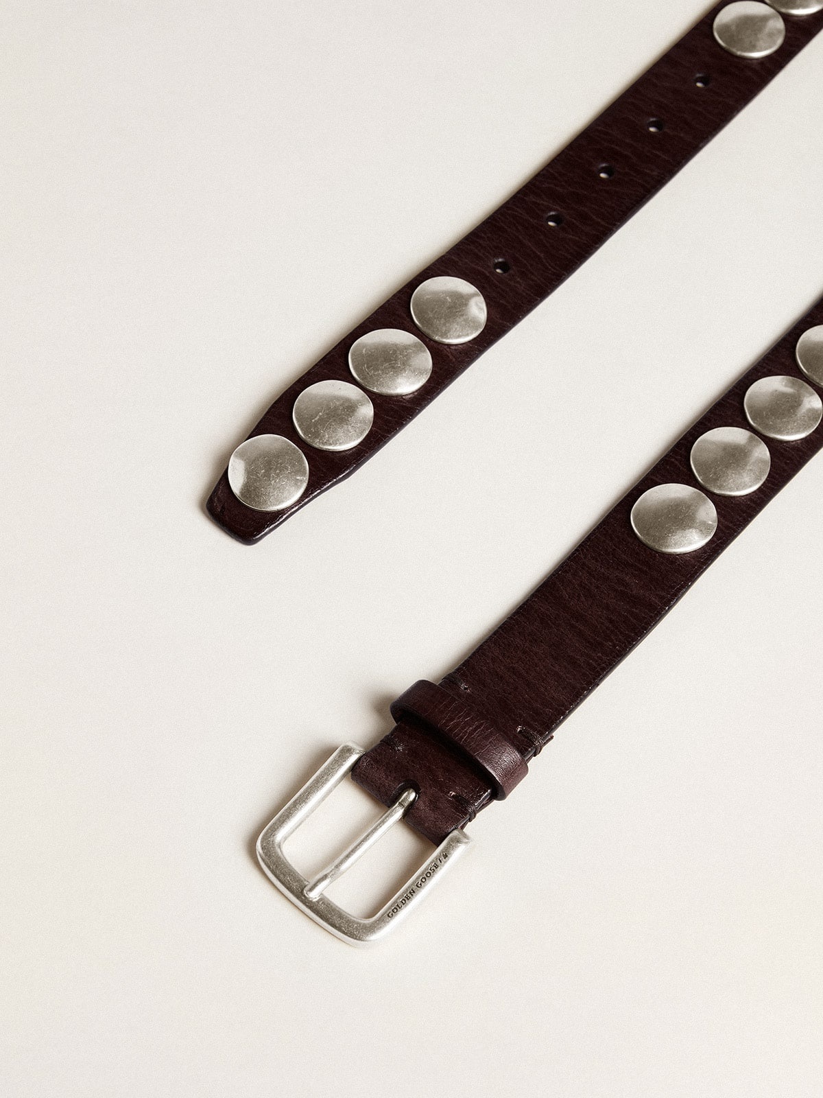 Trinidad belt in dark brown leather with silver maxi studs - 2
