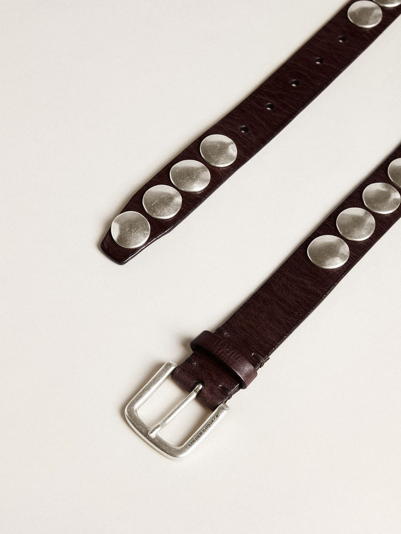 Golden Goose Trinidad belt in dark brown leather with silver maxi studs outlook