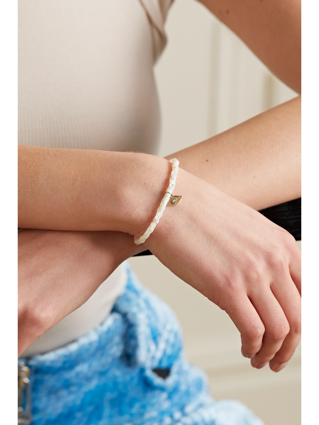 Tiny Evil Eye 14-karat Gold, Mother-of-pearl And Diamond Bracelet - 2
