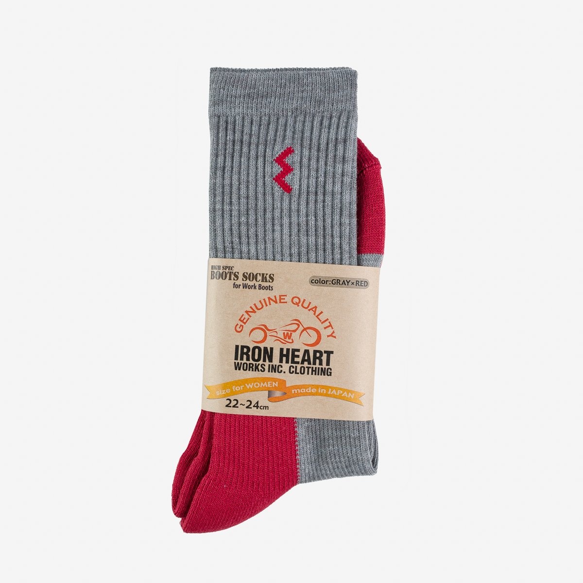 IHG-030L-GRYRED Iron Heart Women's Work Boot Socks - Grey/Red - 2