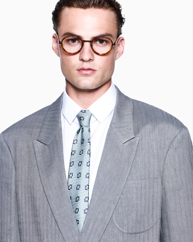DOUBLE-BREASTED JACKET IN A VISCOSE, LINEN AND SILK CHEVRON 5