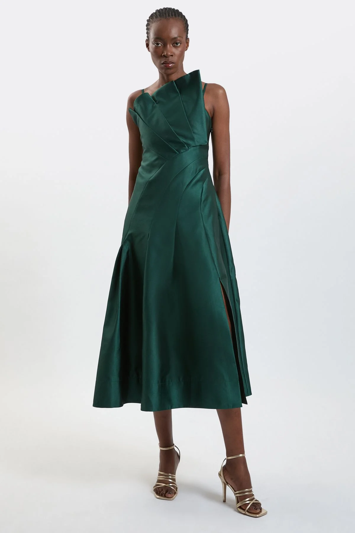 Structured Satin Asymmetric Full Maxi Dress - 1