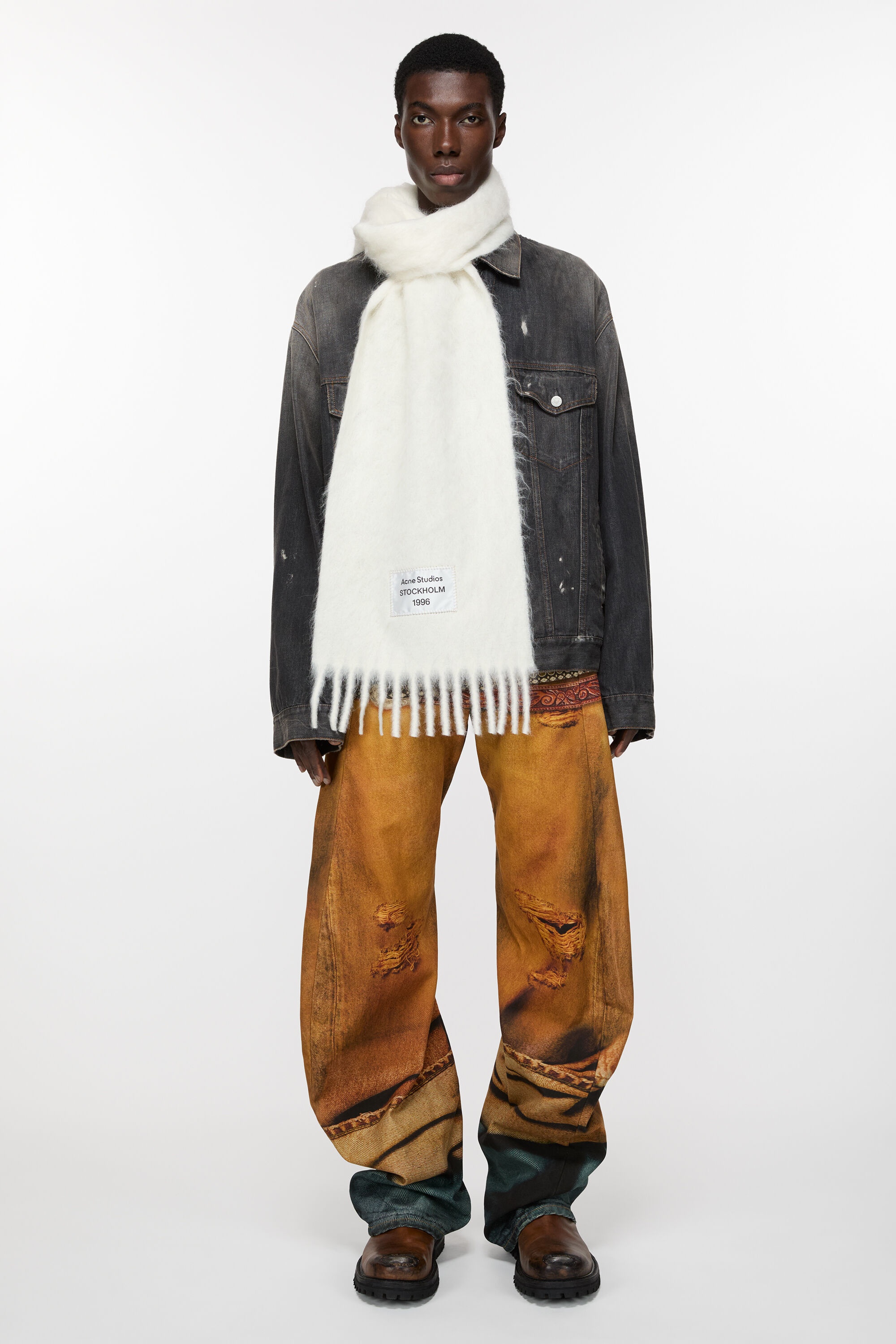 Fringe alpaca scarf - White - 3