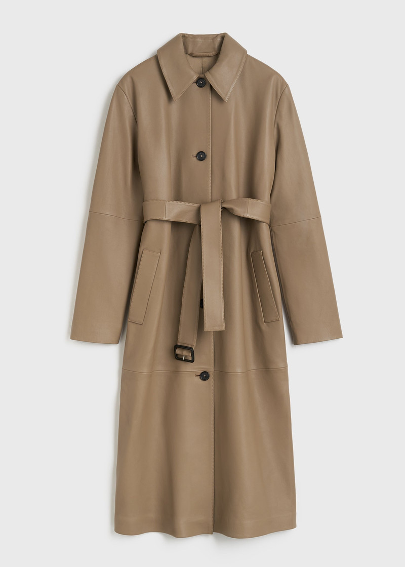 Belted leather coat truffle 1