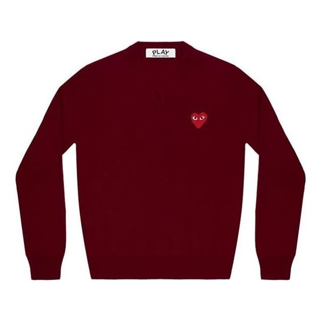 (WMNS) COMME des GARCONS PLAY V-Neck L/S T-shirt Red Emblem 'Burgundy' AZ-N001-051-4 - 1