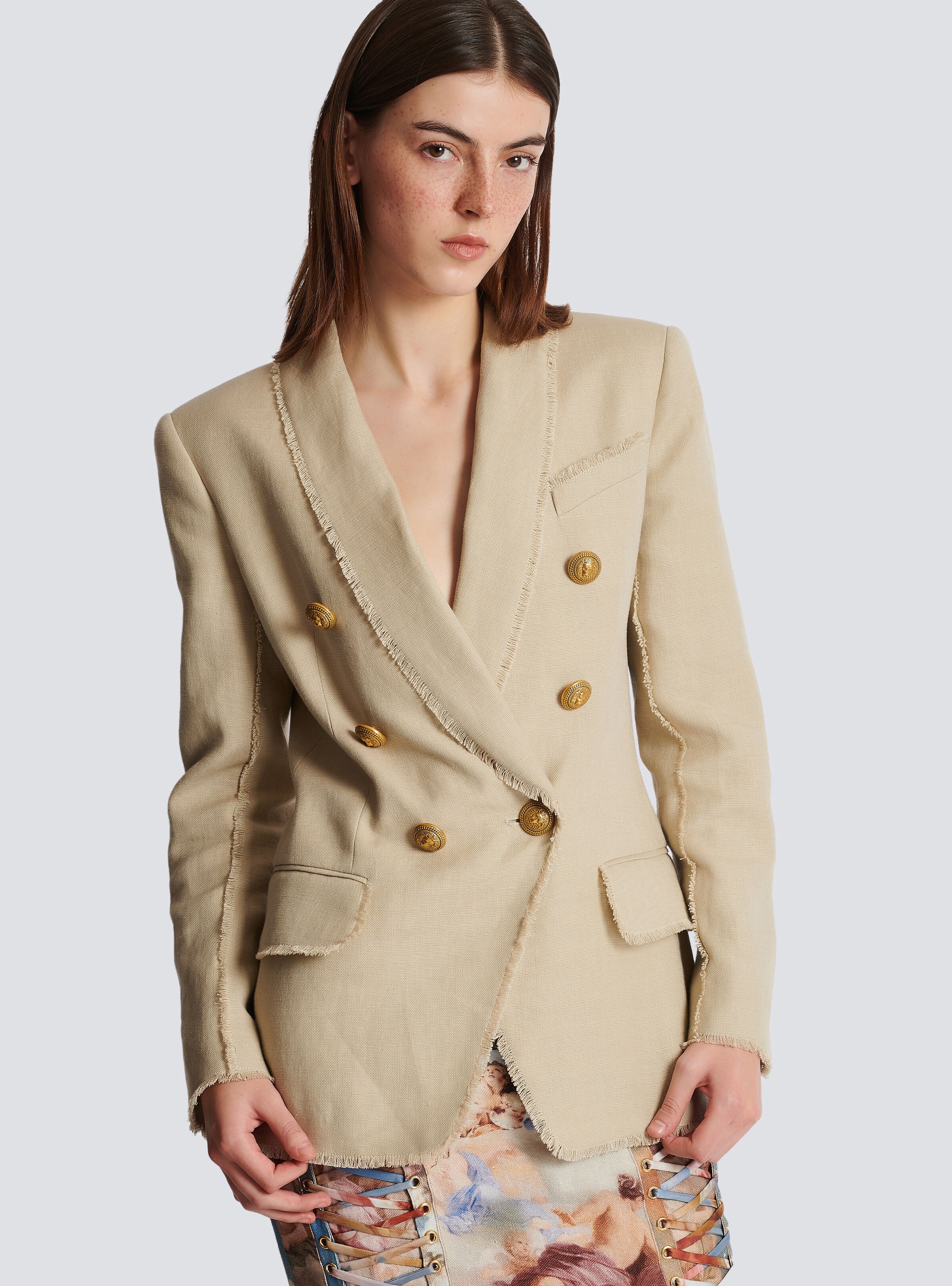 Fringed linen jacket with shawl collar - 6