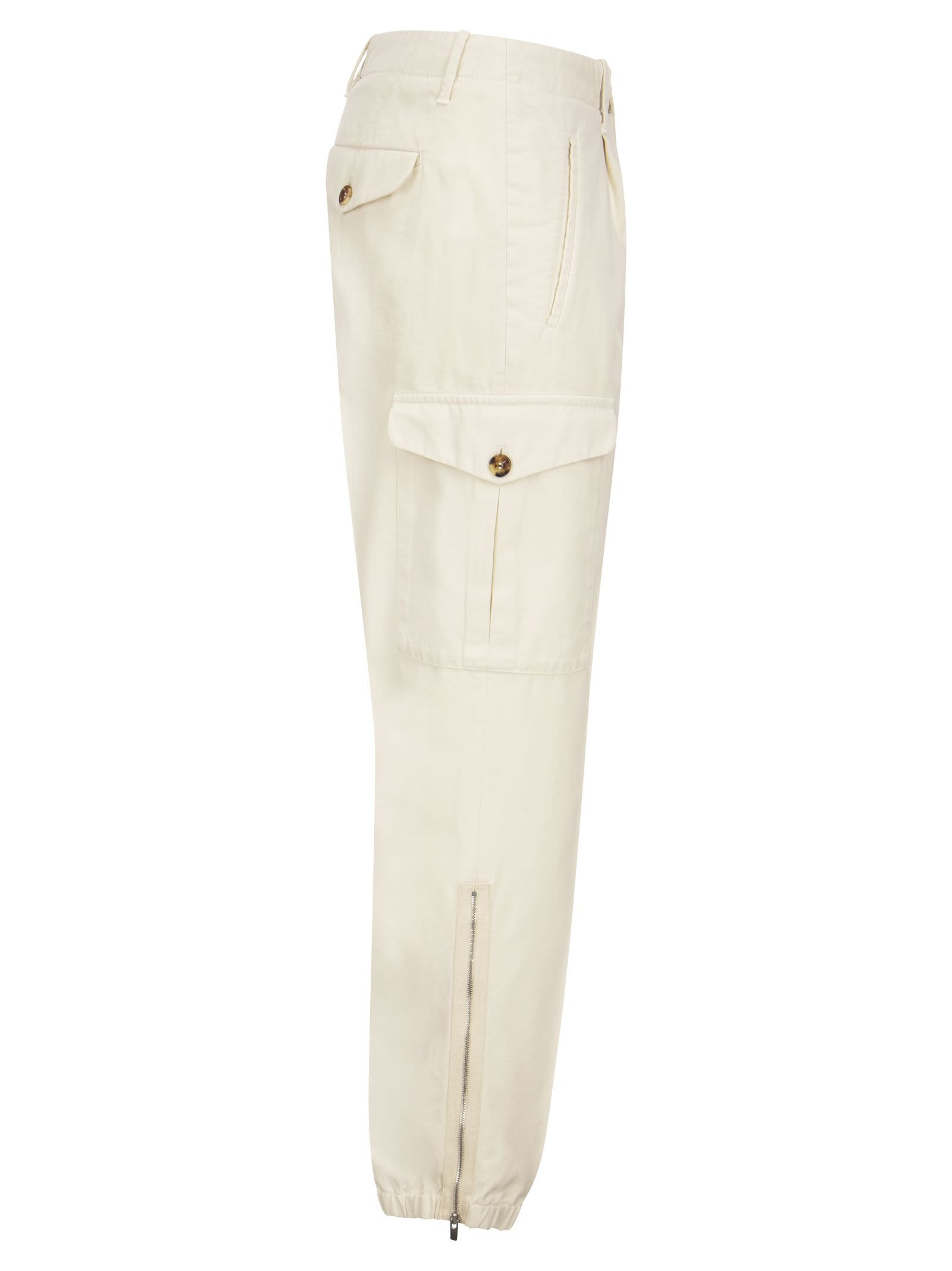 Brunello Cucinelli Men Ergonomic Fit Trousers In Garment-Dyed Comfort Cotton Drill With Darts, Cargo - 3