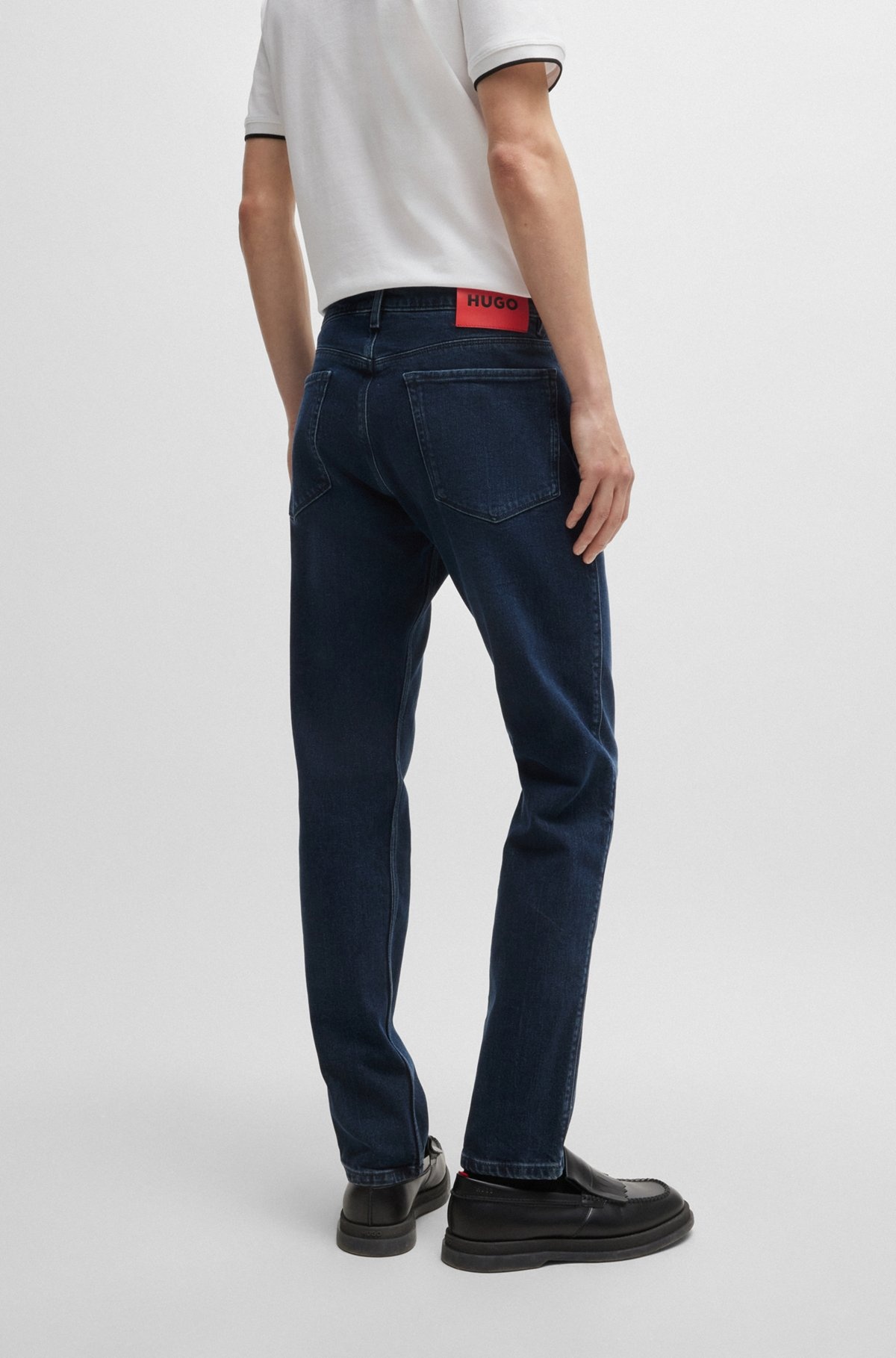 SLIM-FIT JEANS IN BLUE-BLACK STRETCH DENIM - 4