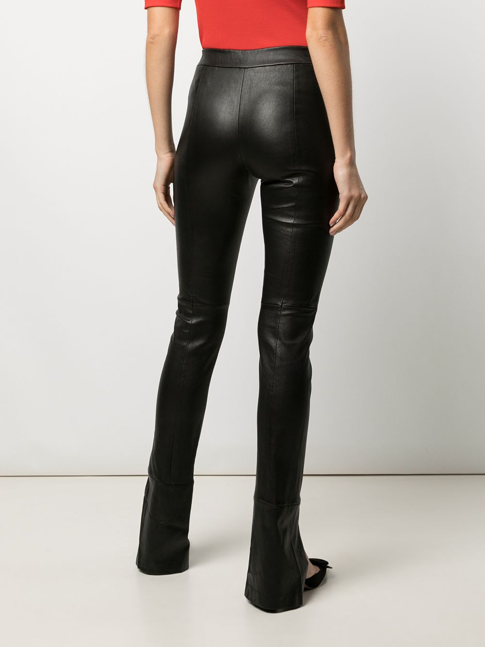 skinny split-cuff lambskin trousers - 4