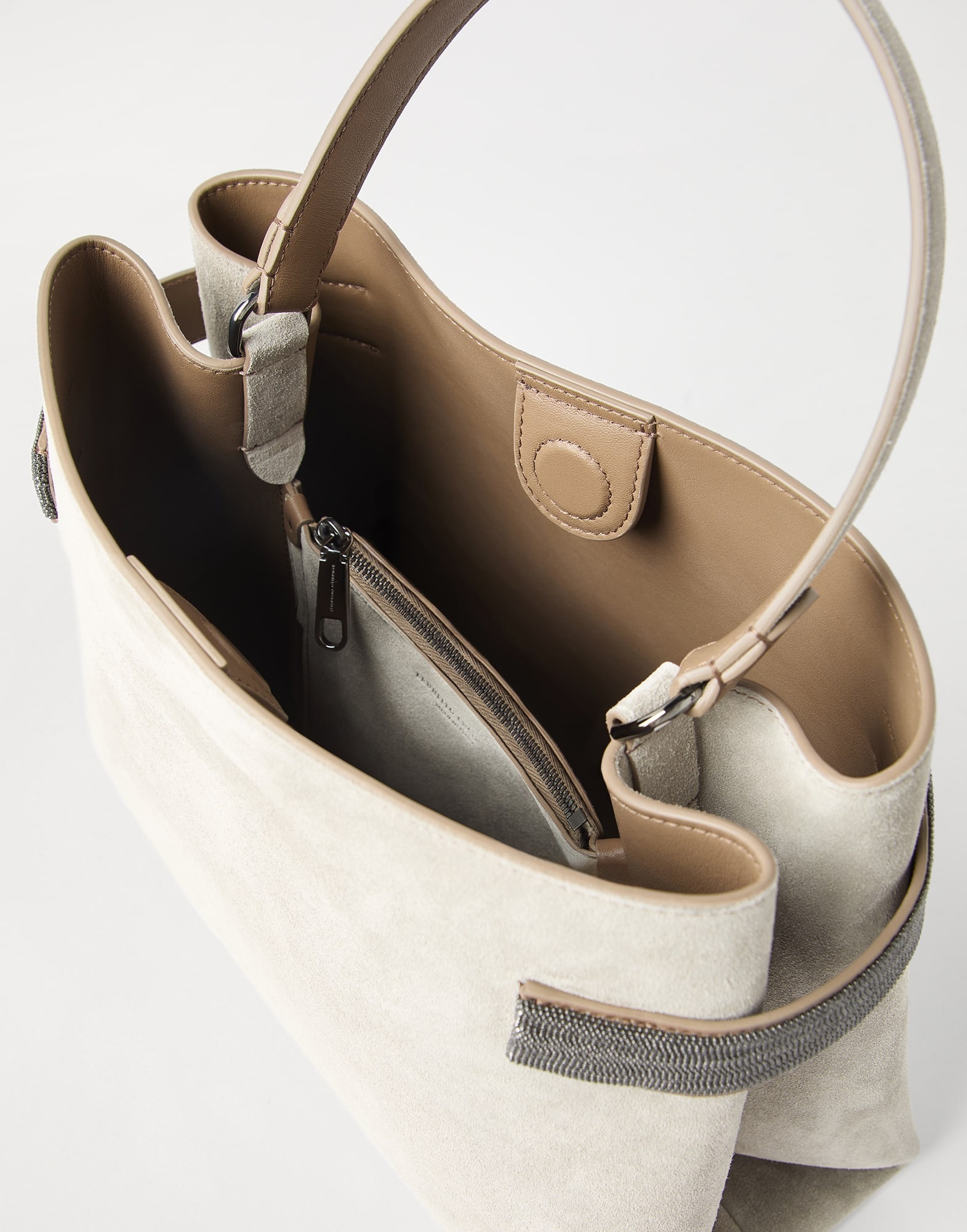 Essence top-handle bag in suede with precious bands - 5