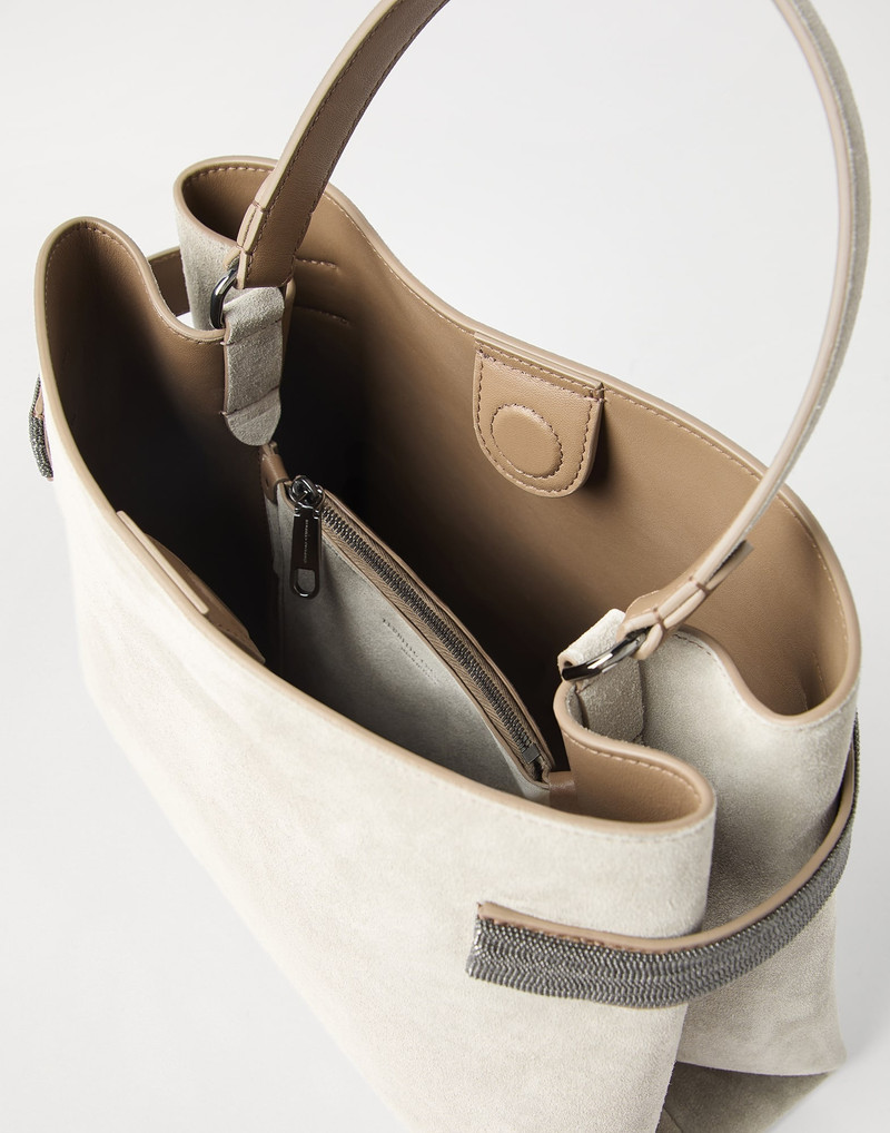 Essence top-handle bag in suede with precious bands 5