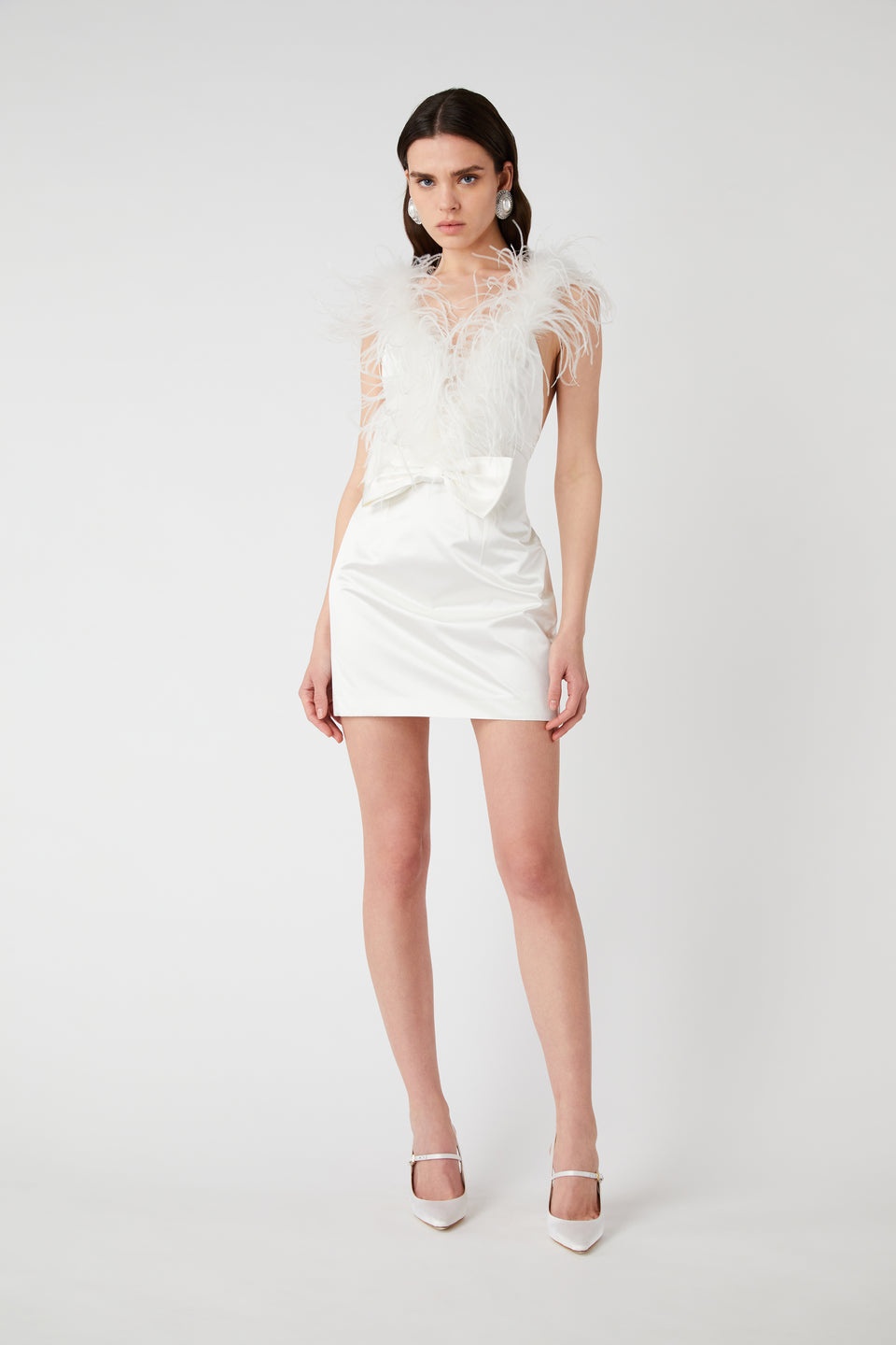SILK DUCHESSE MINI DRESS WITH FEATHERS - 4