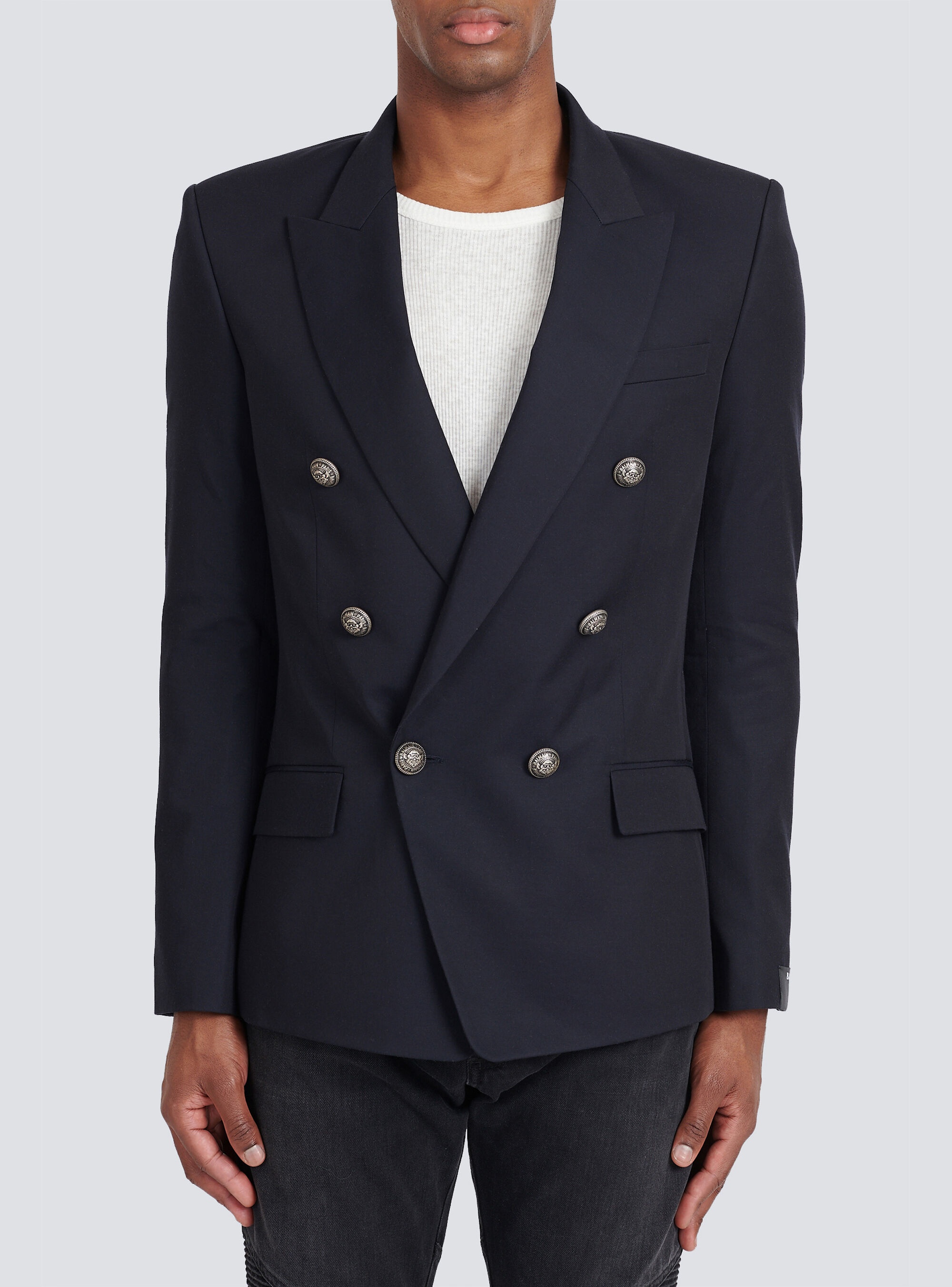 Cotton blazer with double-breasted silver-tone buttoned fastening - 6