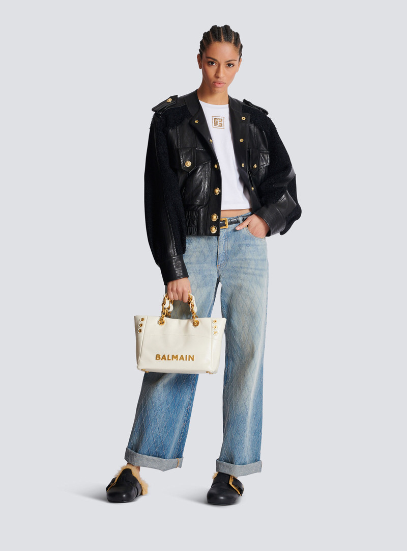 Balmain 1945 Soft Small crinkled leather tote bag outlook