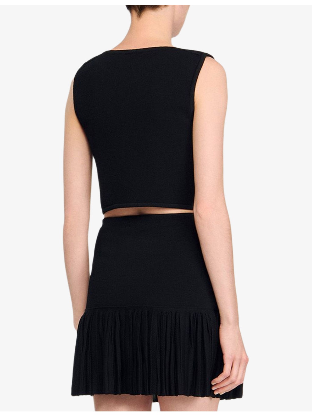 Button-Embellished Cropped Stretch-Knit Top - 4