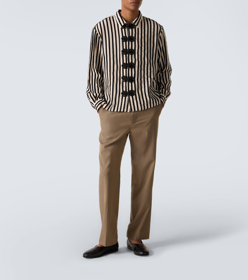 BODE Striped velvet-trimmed silk shirt outlook