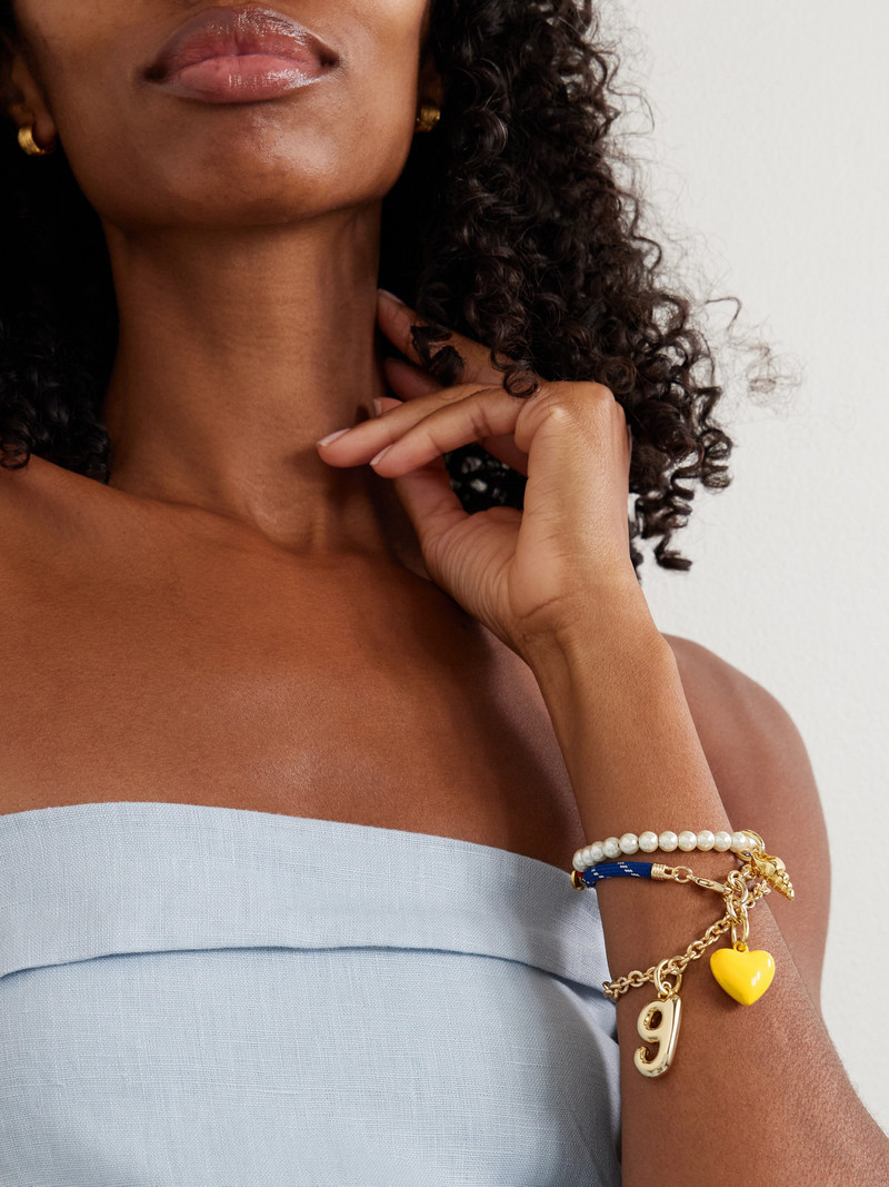 ROXANNE ASSOULIN The Happy Heart Trio Set Of Three Gold-tone, Cord, Faux Pearl And Enamel Bracelets outlook