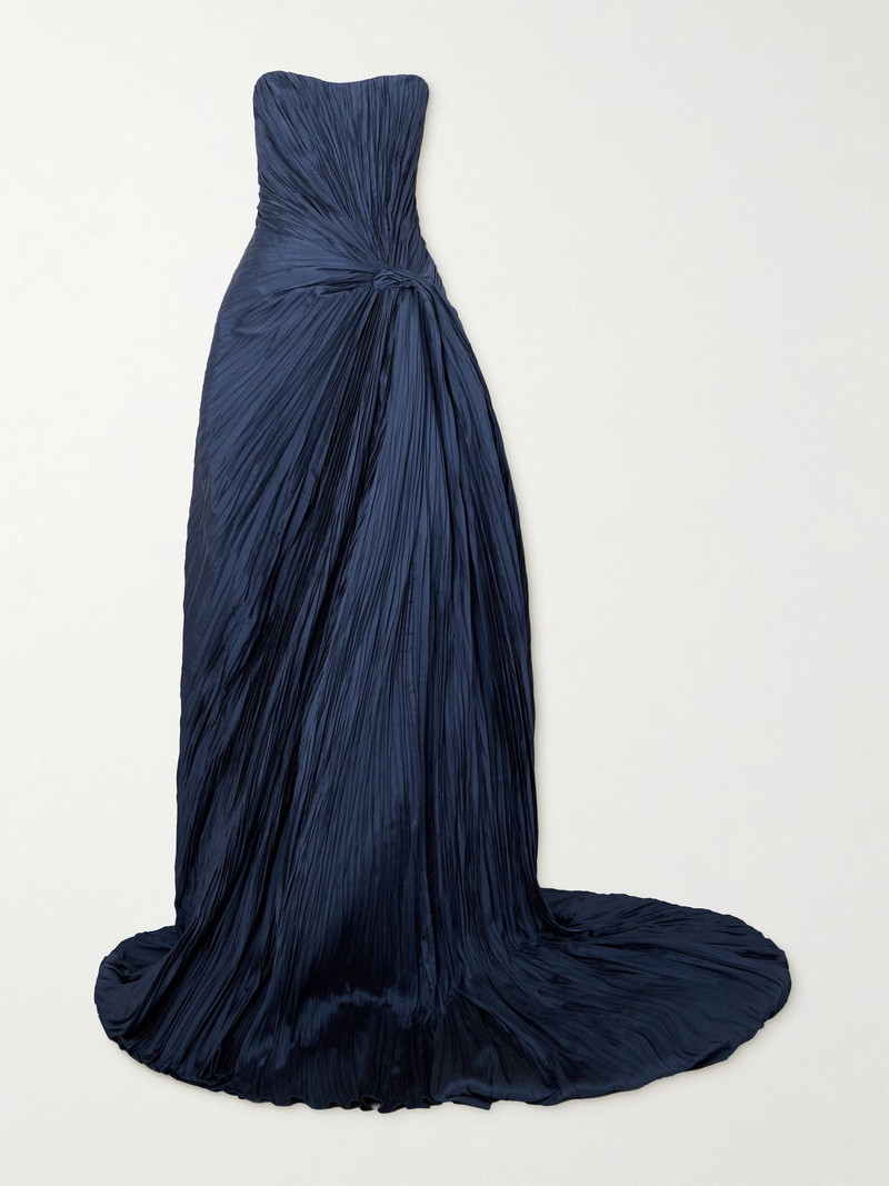 Strapless plissé-taffeta gown Navy 1