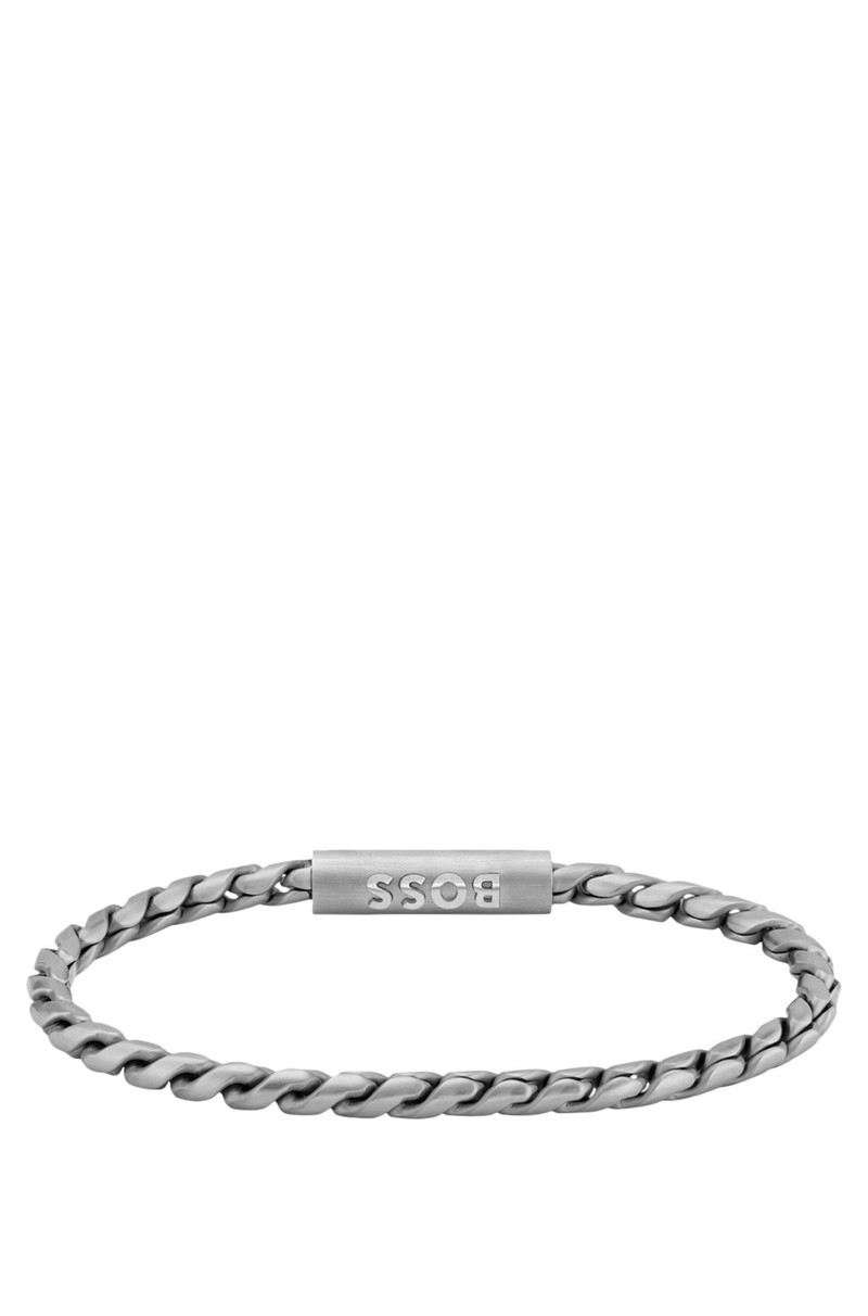 BOSS SILVER-TONE CUFF WITH BRAIDED CHAIN outlook