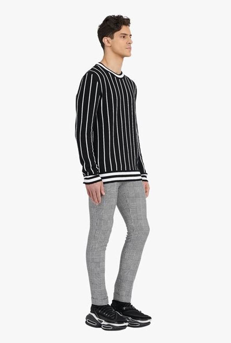 Striped black cotton sweater with white Balmain Paris logo 7