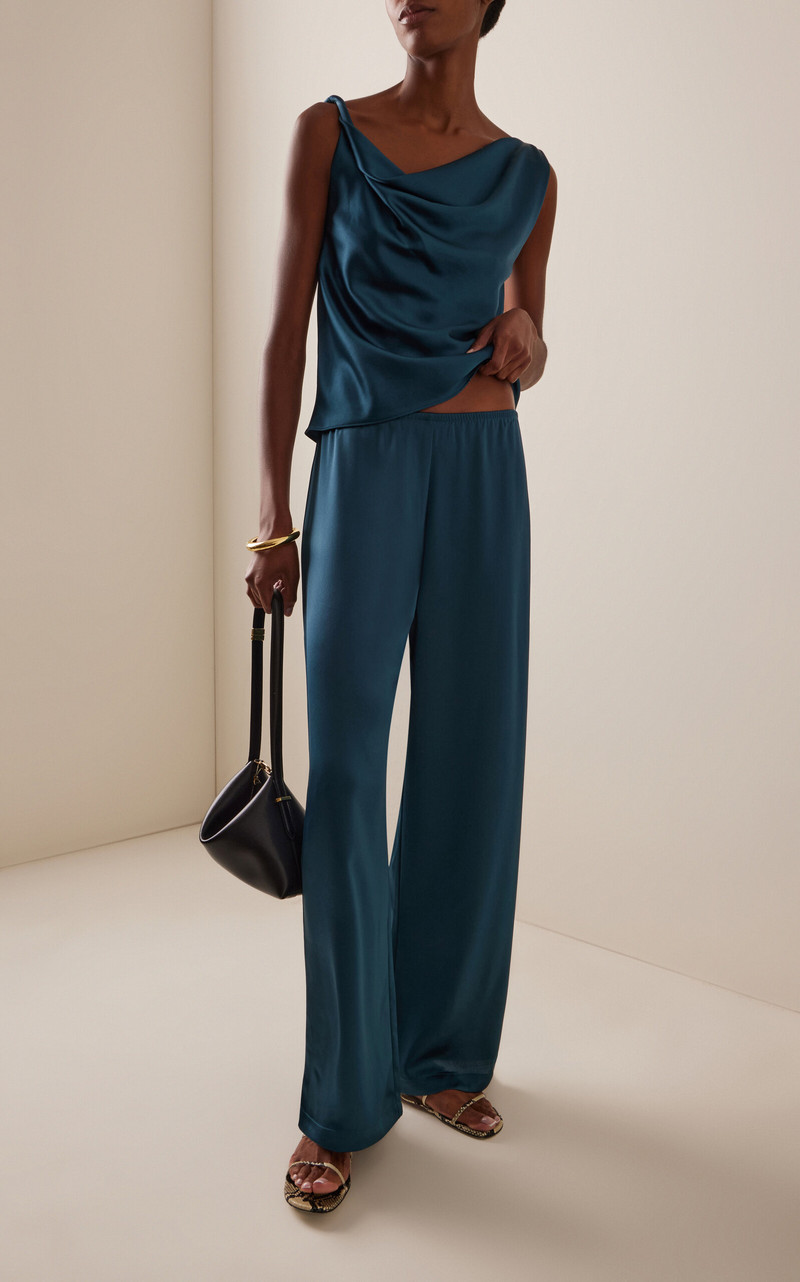 LESET Barb Satin Wide-Leg Pants blue outlook