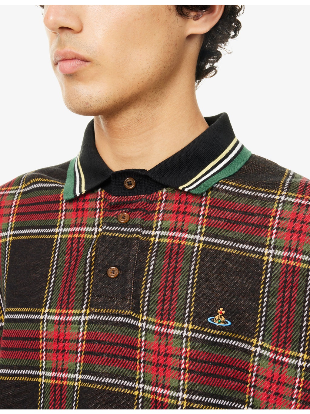 Oversized Tartan Cotton-Jersey Polo Top - 5