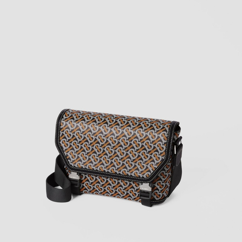 Burberry Monogram Print and Leather Small Messenger Bag outlook